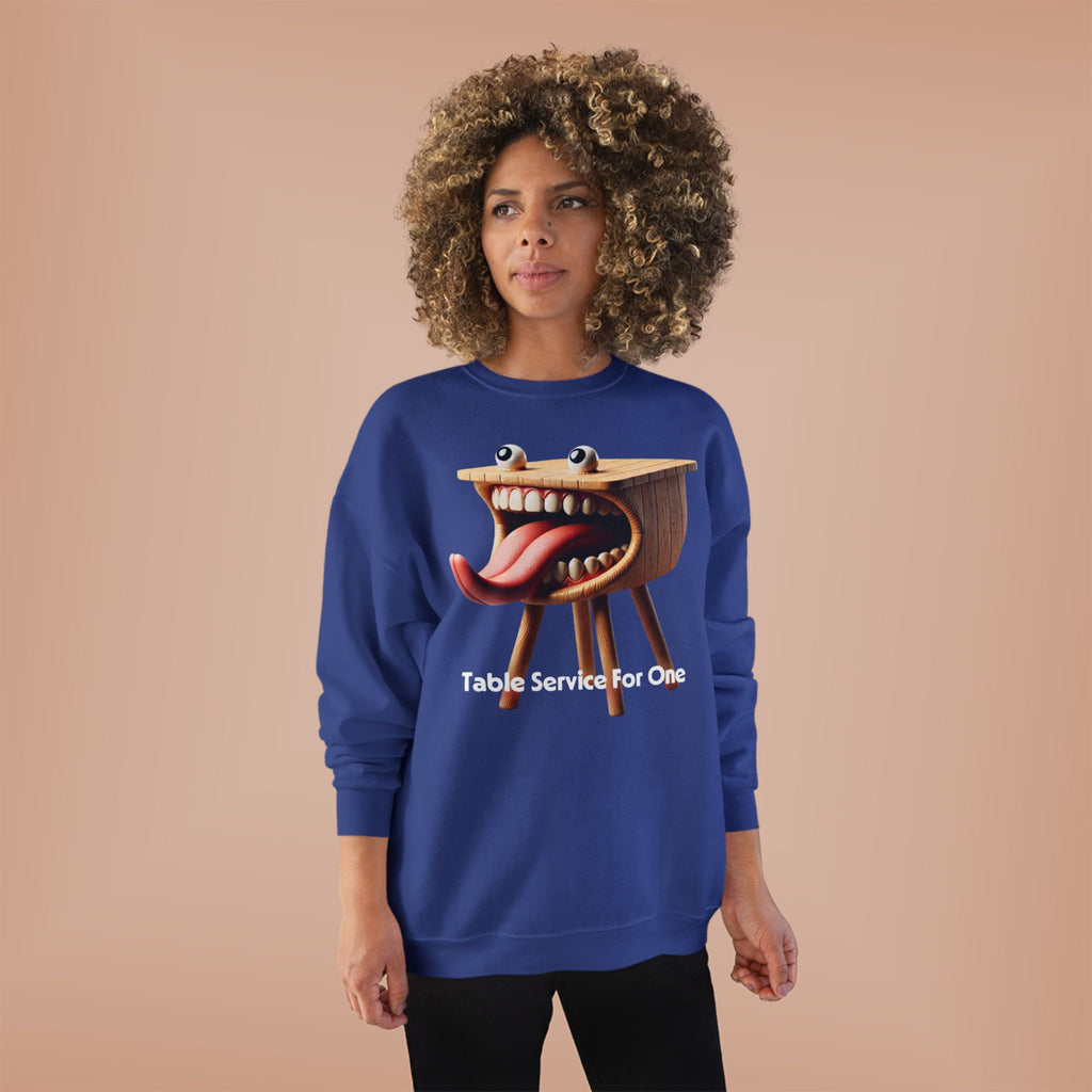 Table Service For One Crewneck Sweatshirt — Funny Surreal Table Graphic