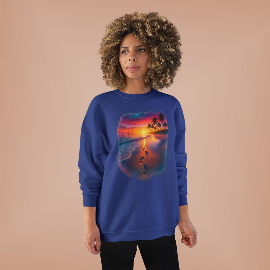 Sunset Beach Crewneck Sweatshirt — Tropical Footprints Graphic