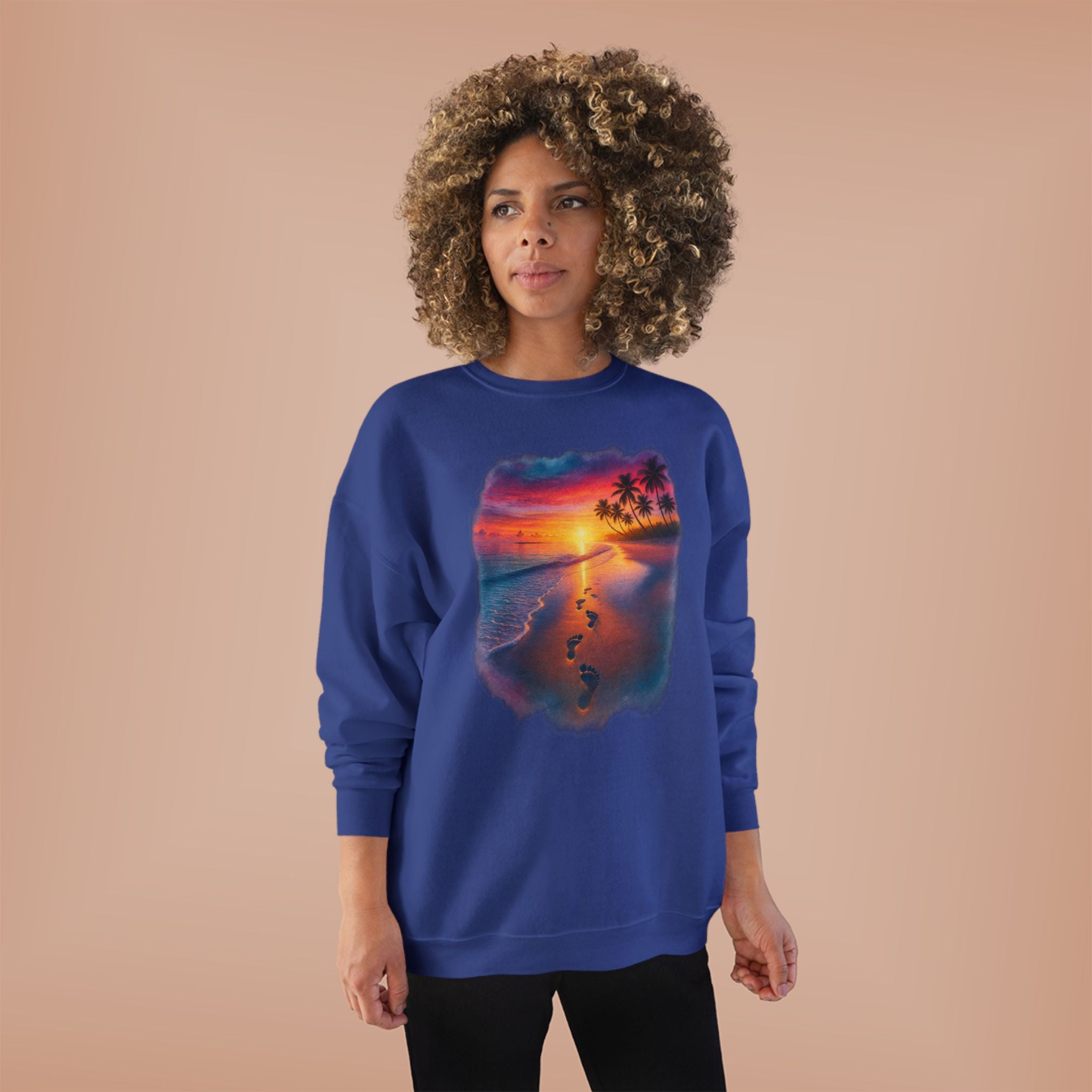 Sunset Beach Crewneck Sweatshirt — Tropical Footprints Graphic
