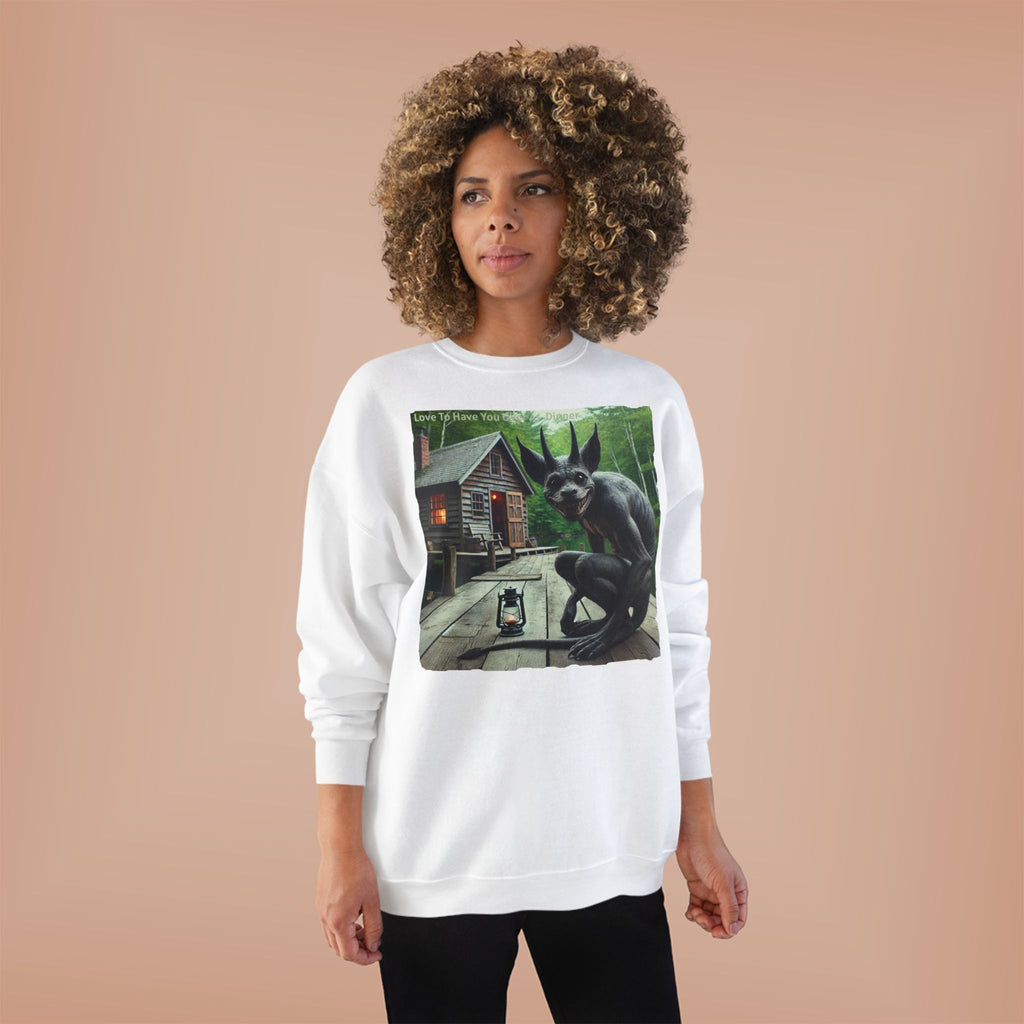 Creepy Cabin Gargoyle Sweatshirt — Haunted Forest Monster Crewneck