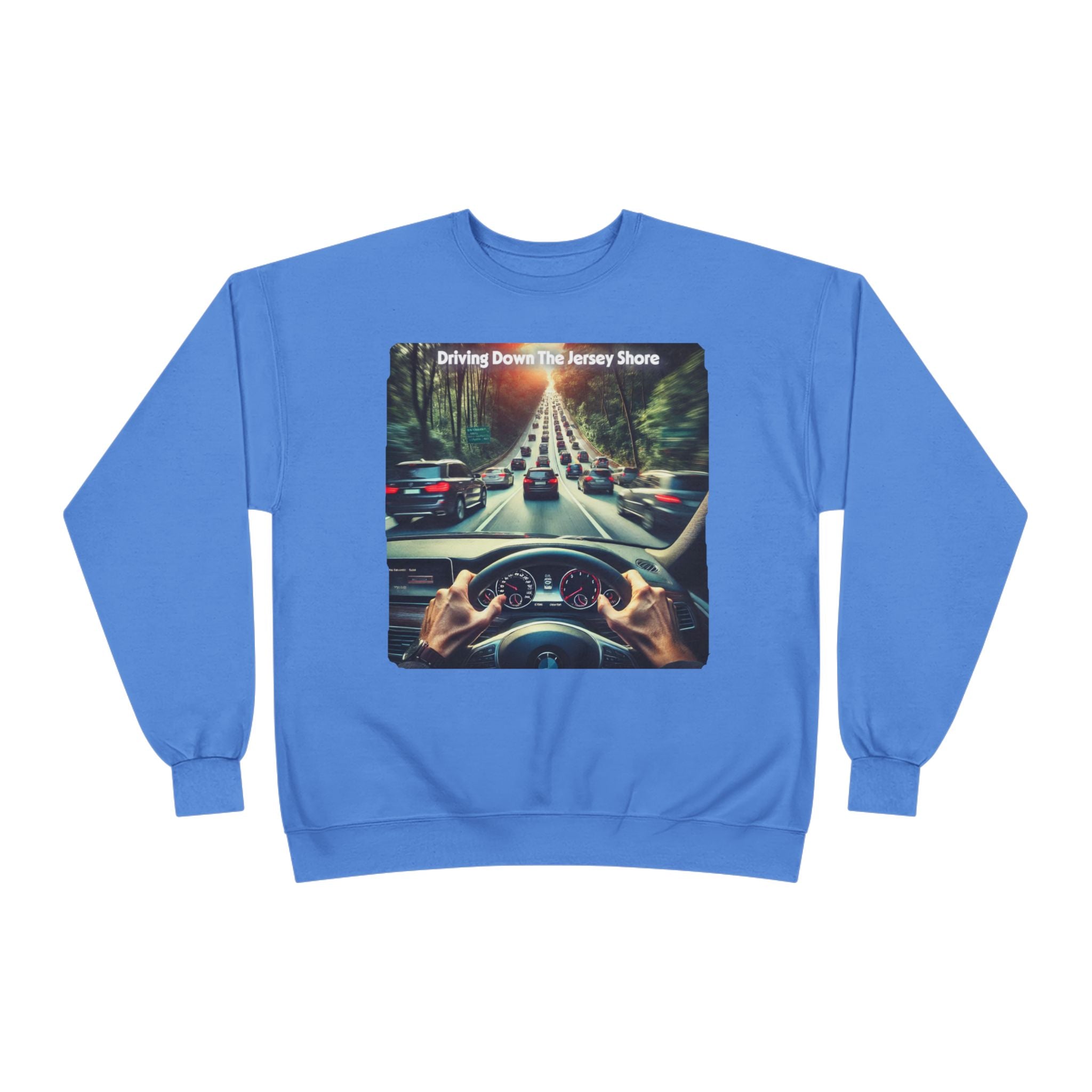 Crewneck Sweatshirt — "Driving Down The Jersey Shore" Scenic Road Trip Design