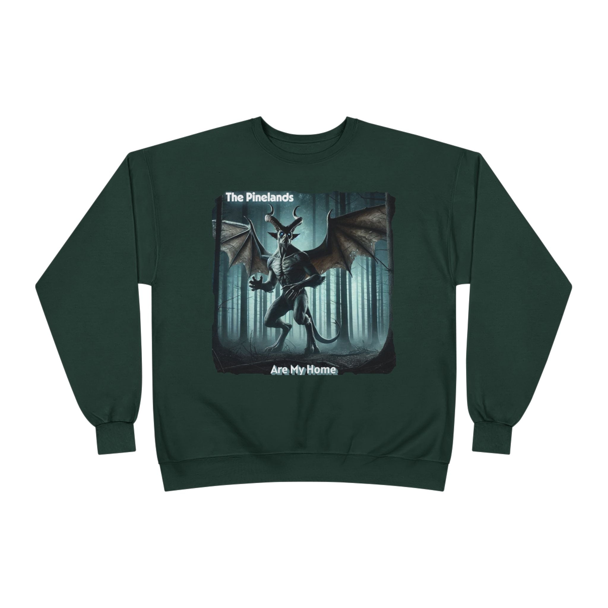 Pine Lands Dragon Crewneck Sweatshirt — "The Pinelands Are My Home" Forest Fantasy Pullover