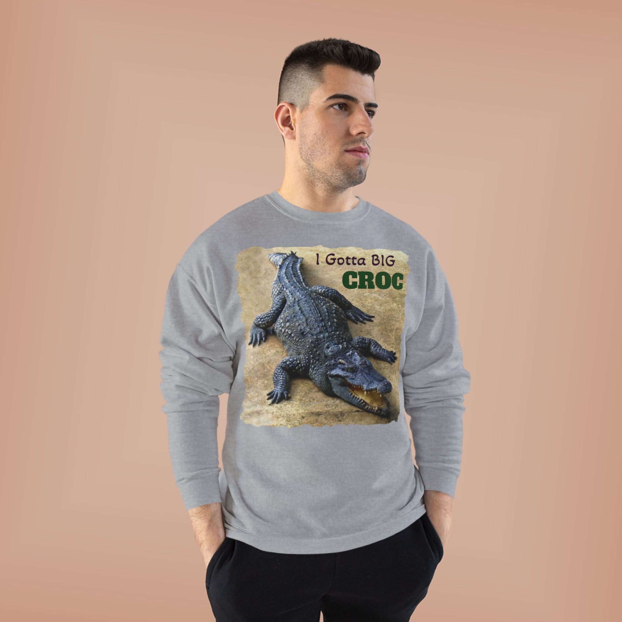 Crocodile Graphic Sweatshirt — "I Gotta Big Croc" Vintage Wildlife Crewneck