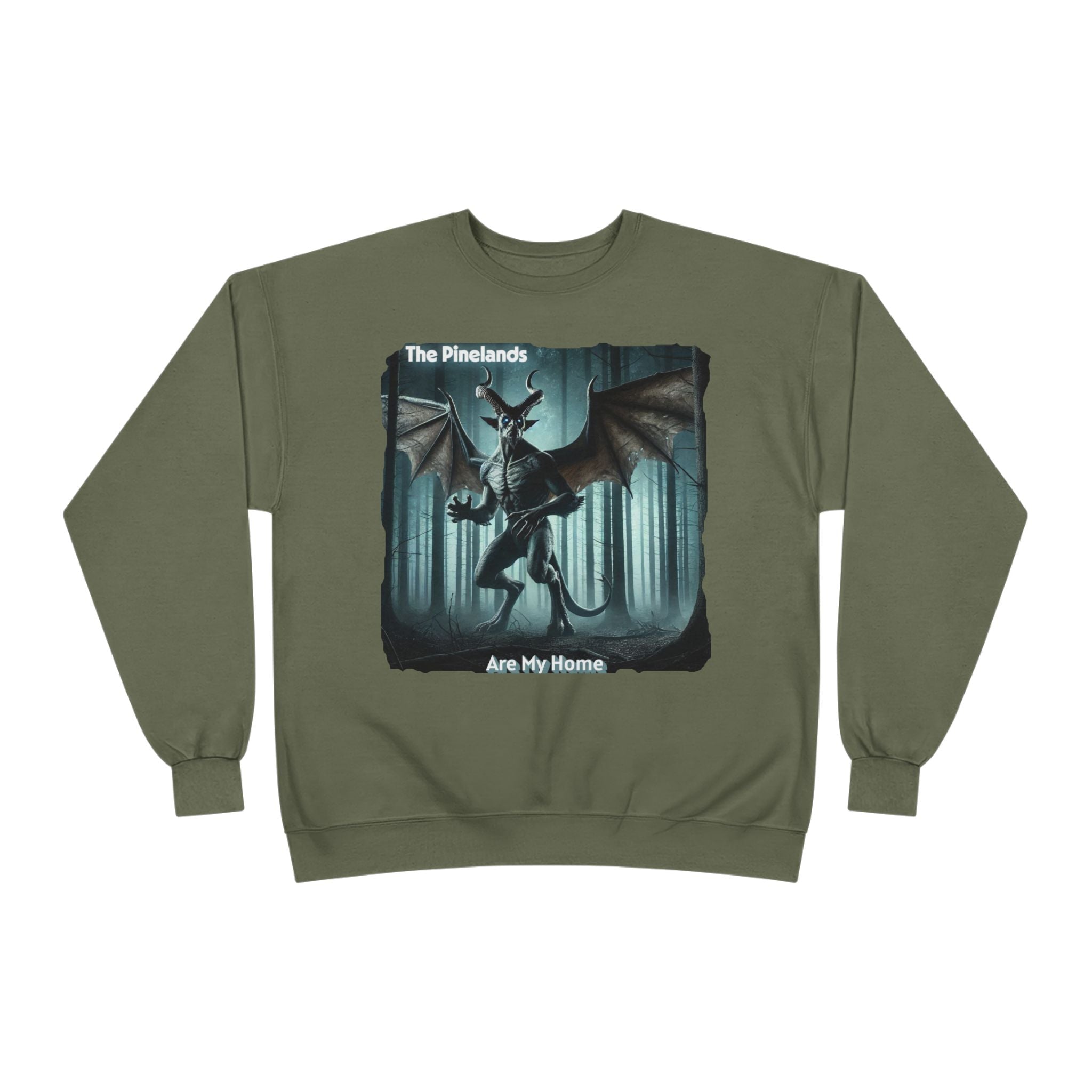 Pine Lands Dragon Crewneck Sweatshirt — "The Pinelands Are My Home" Forest Fantasy Pullover