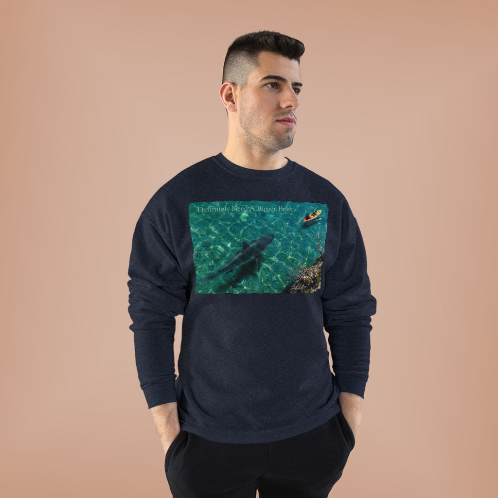 Crewneck Sweatshirt — Kayak Over Shark Photo Graphic