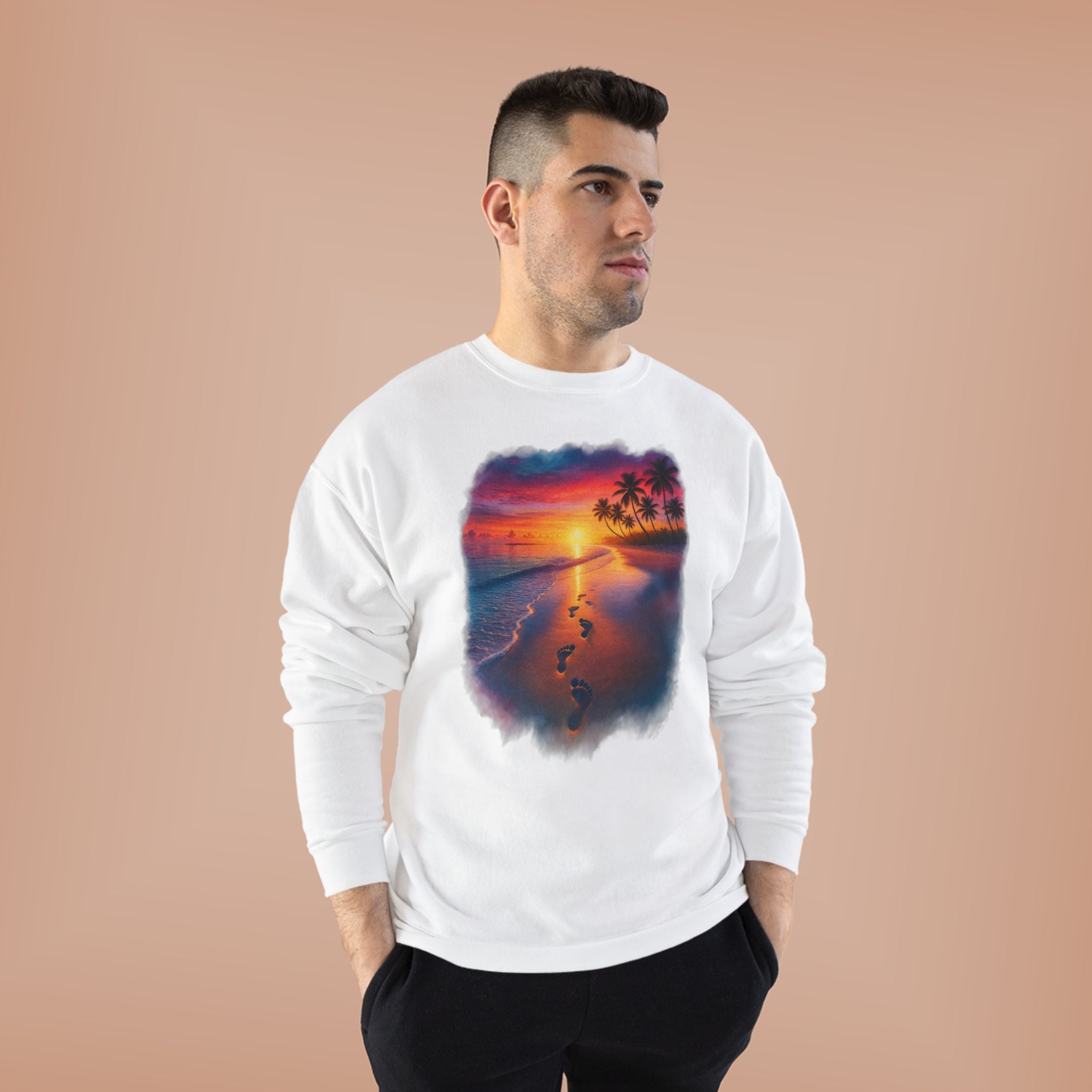 Sunset Beach Crewneck Sweatshirt — Tropical Footprints Graphic