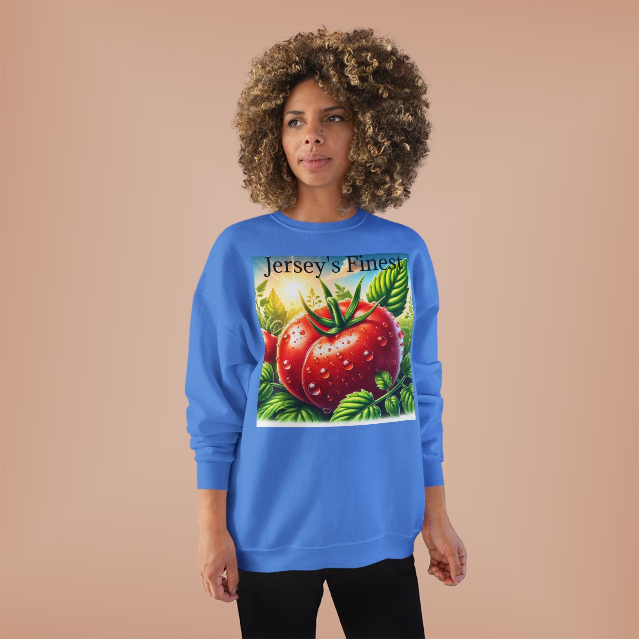 Tomato Crewneck Sweatshirt — "Jersey's Finest" Garden Produce Graphic