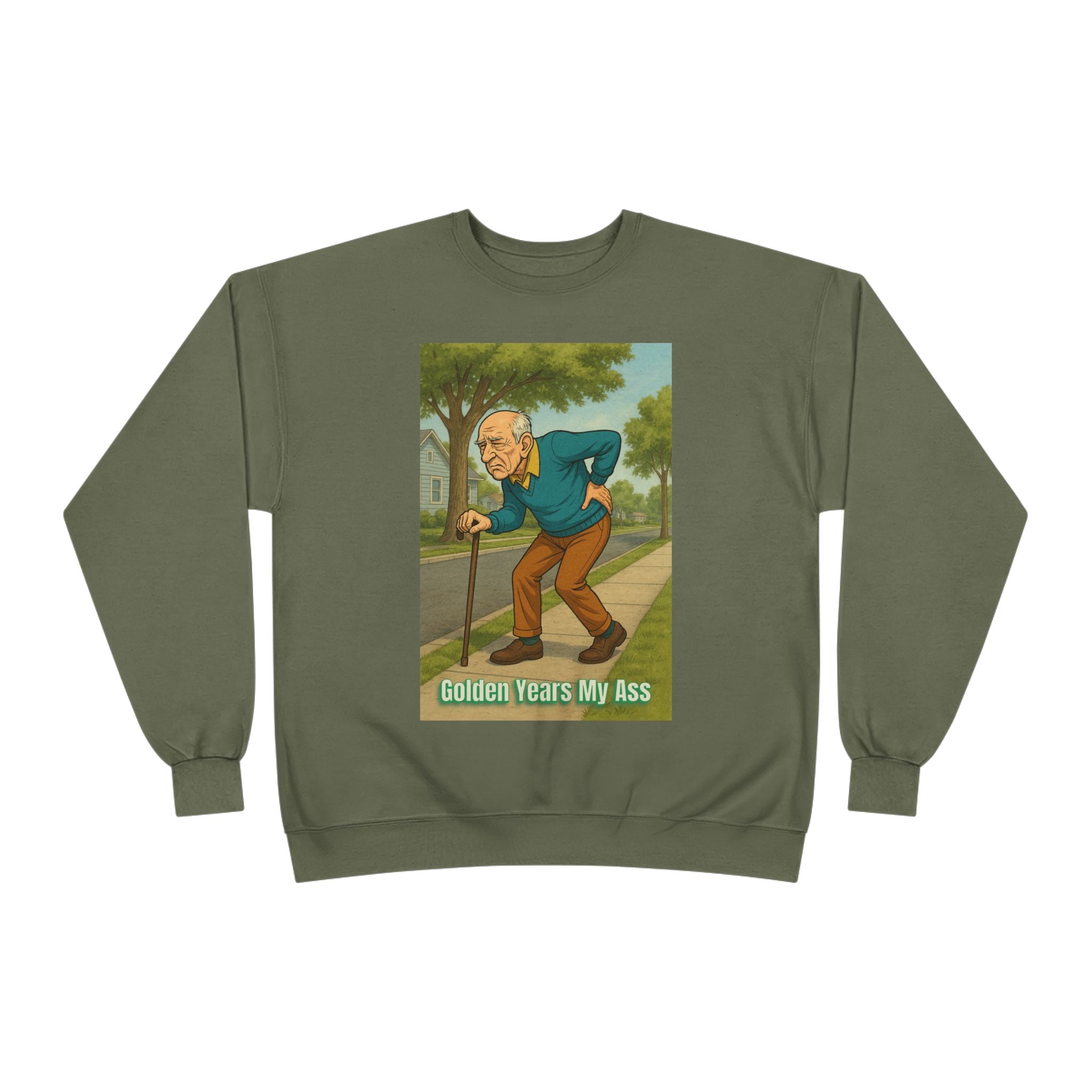Sweatshirt — Vintage Cartoon 'Golden Years My Ass' Funny Senior Humor Crewneck