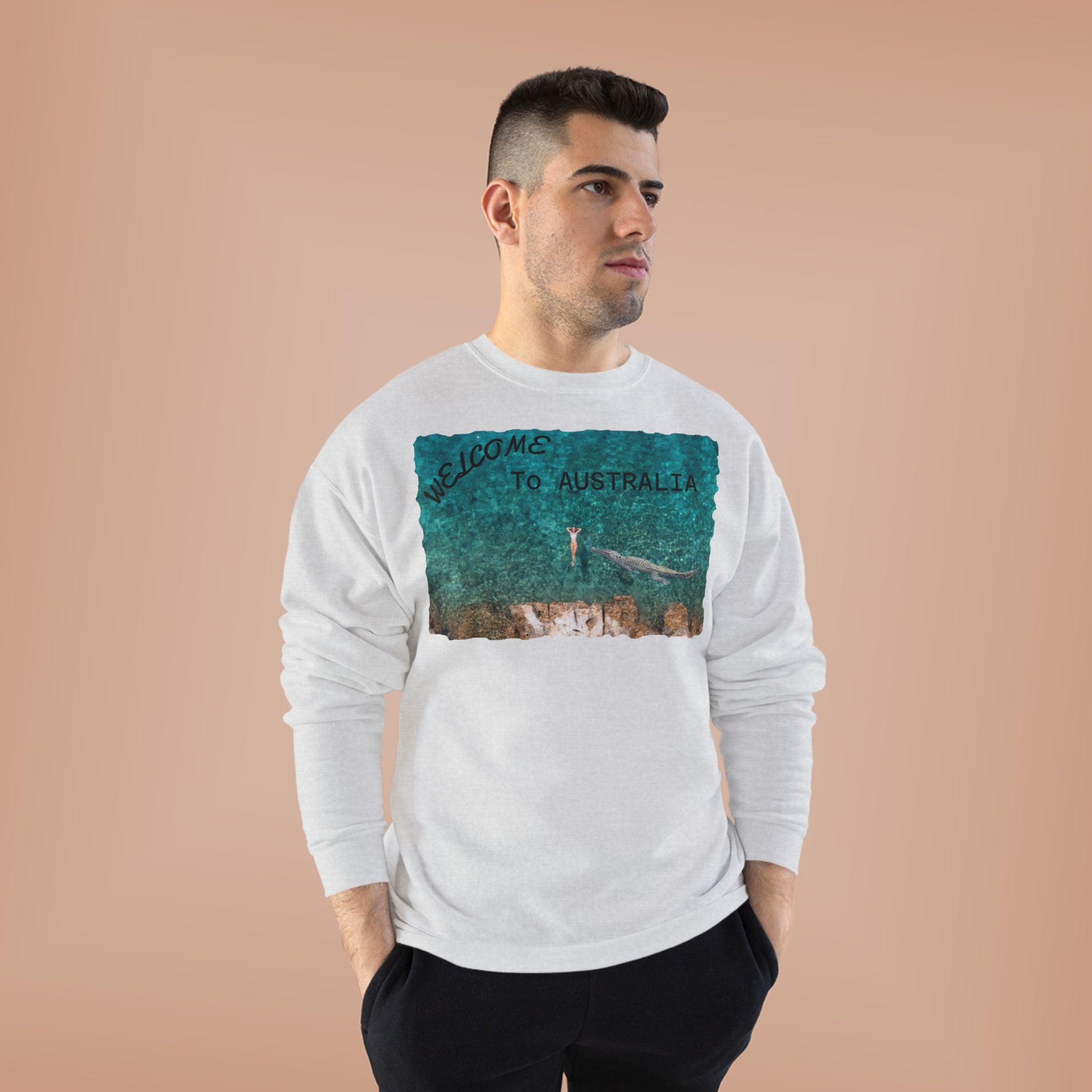 Welcome To Australia Crewneck Sweatshirt — Beach Aerial Photo Travel Sweater