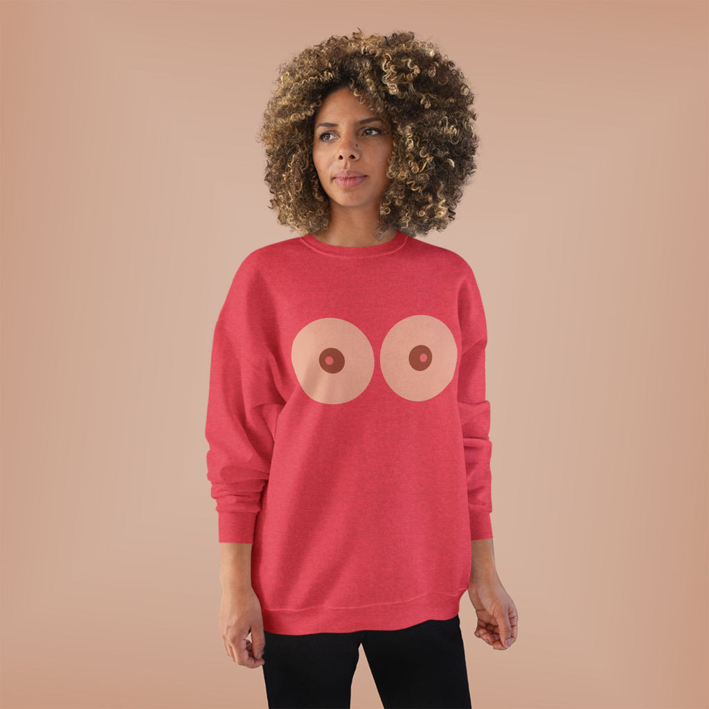 Nipple Graphic Crewneck Sweatshirt – Playful Boob Design, Breast Positivity Pullover
