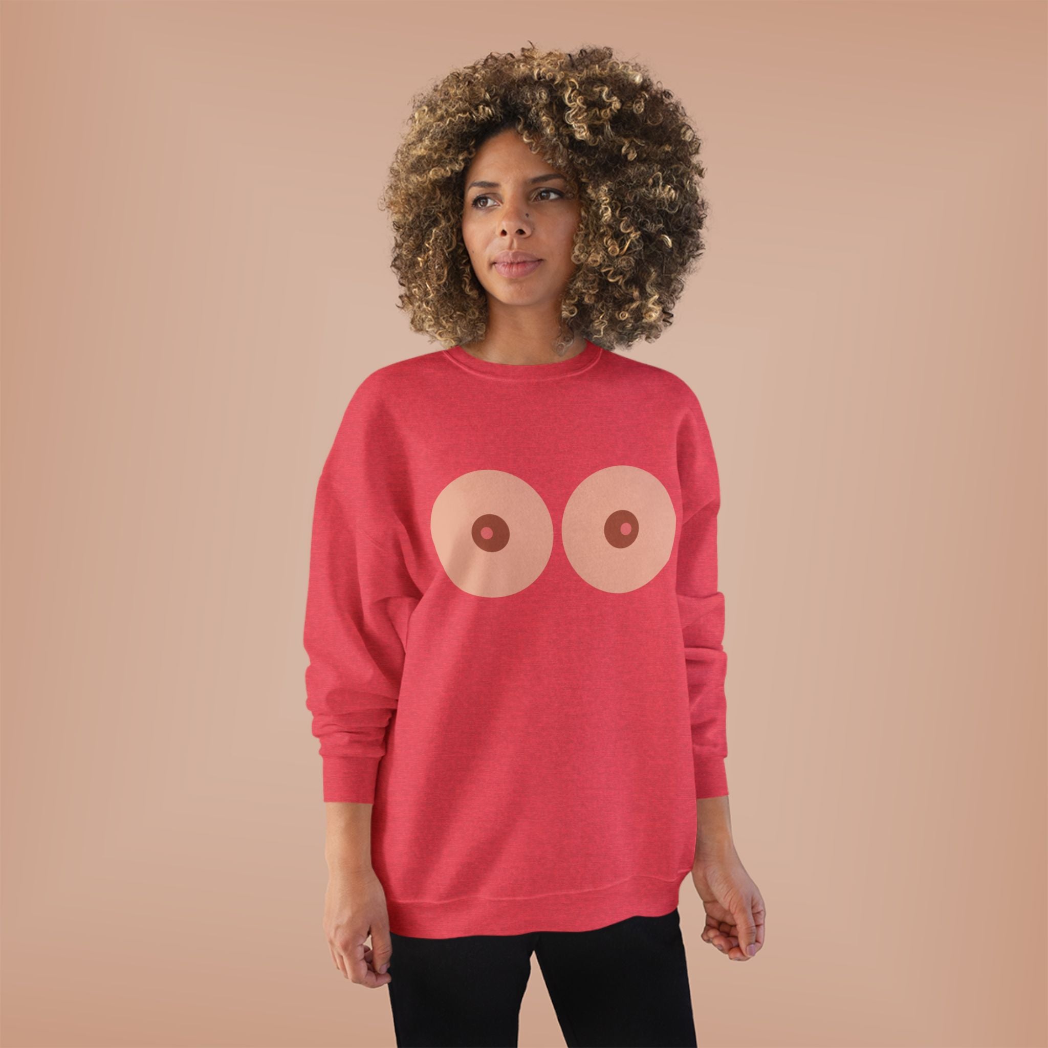 Nipple Graphic Crewneck Sweatshirt – Playful Boob Design, Breast Positivity Pullover
