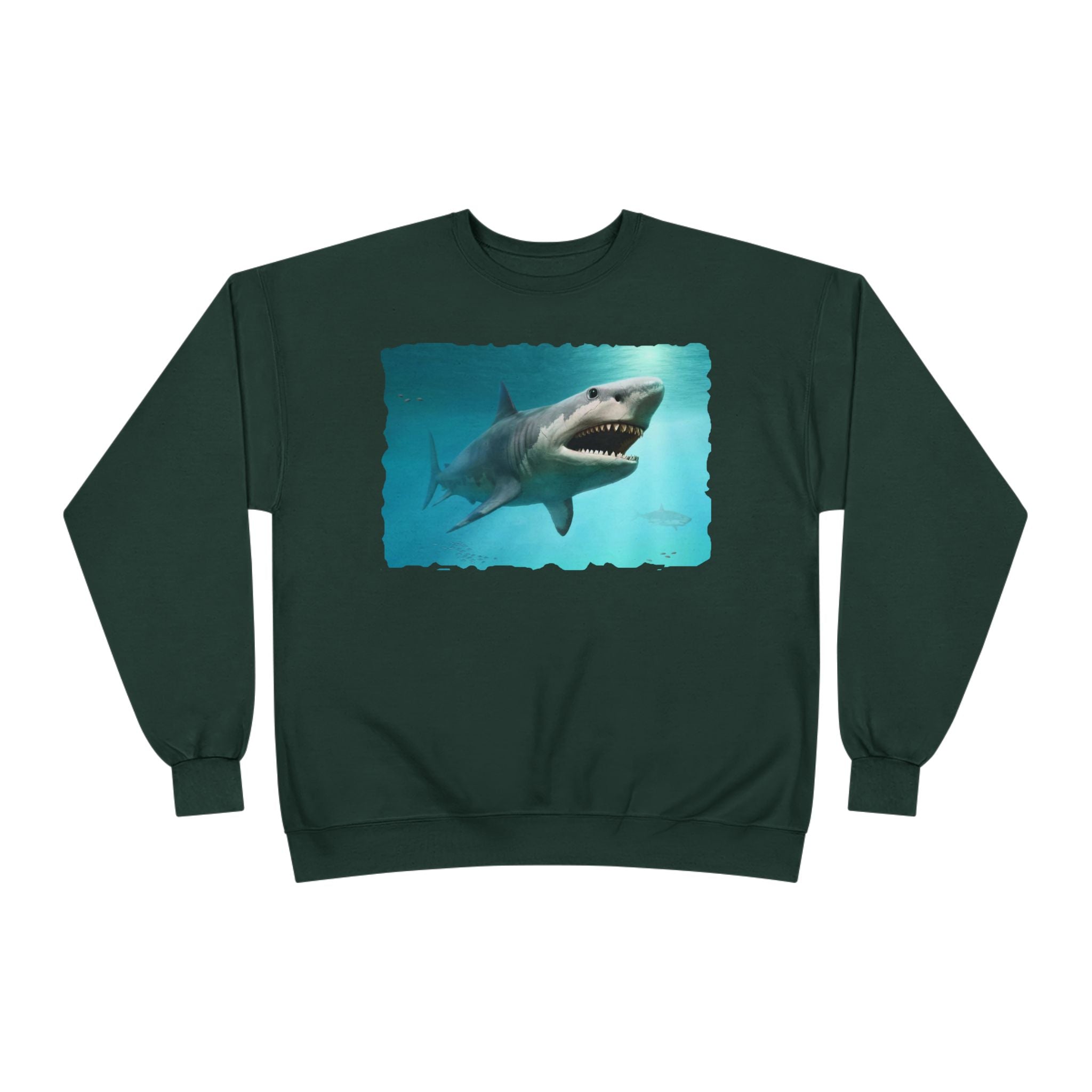 Shark Graphic Crewneck Sweatshirt — Great White Ocean Illustration