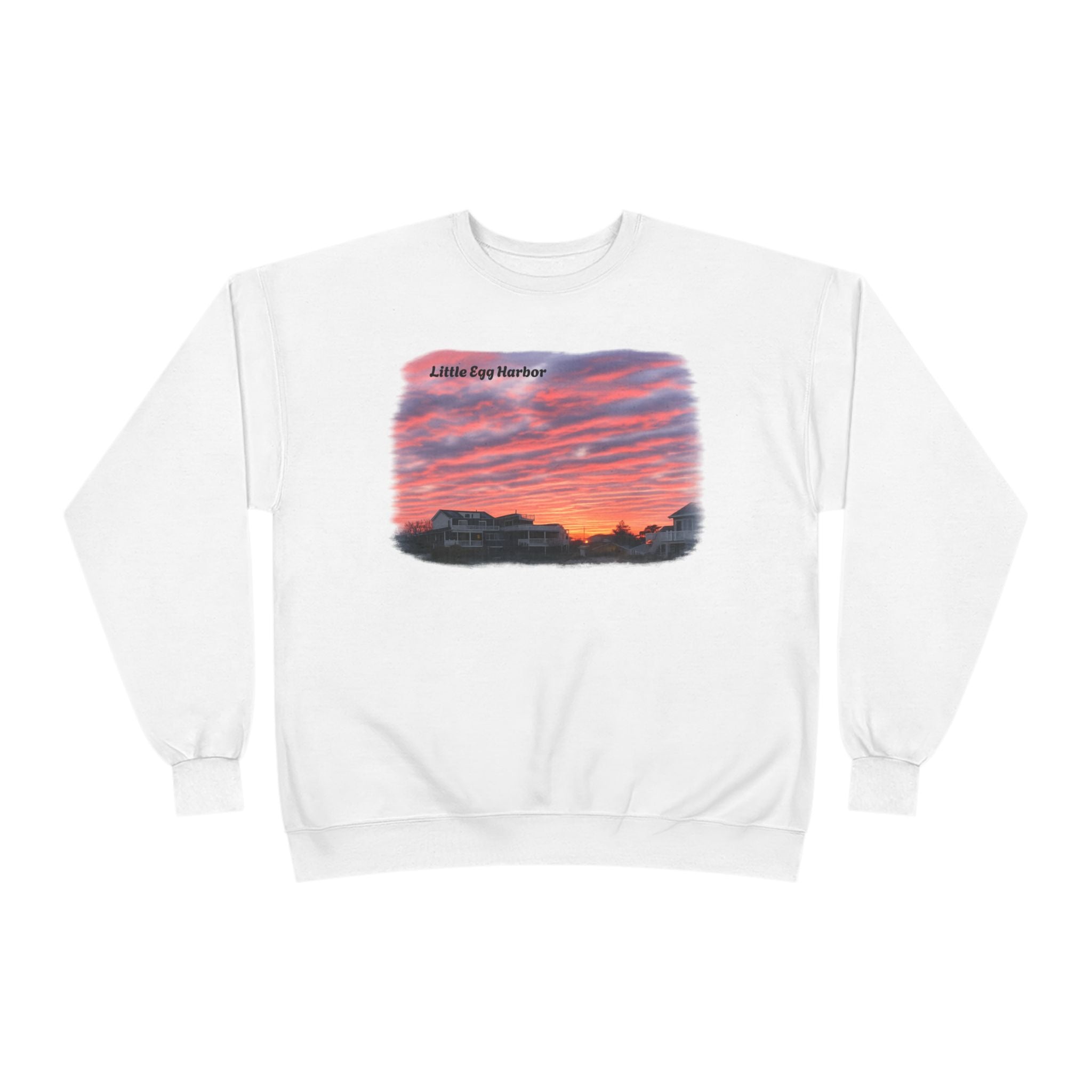 Sunset Landscape Crewneck Sweatshirt – "Little Bay Harbor" Scenic Graphic