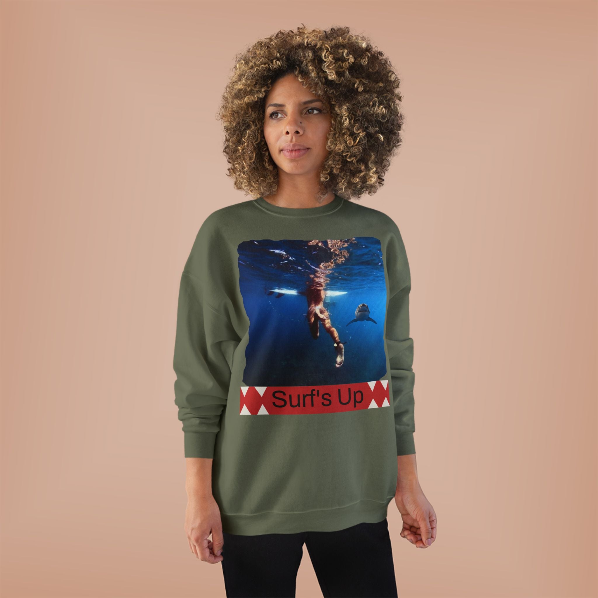 Crewneck Sweatshirt — 'Surf's Up' Underwater Surfer Graphic