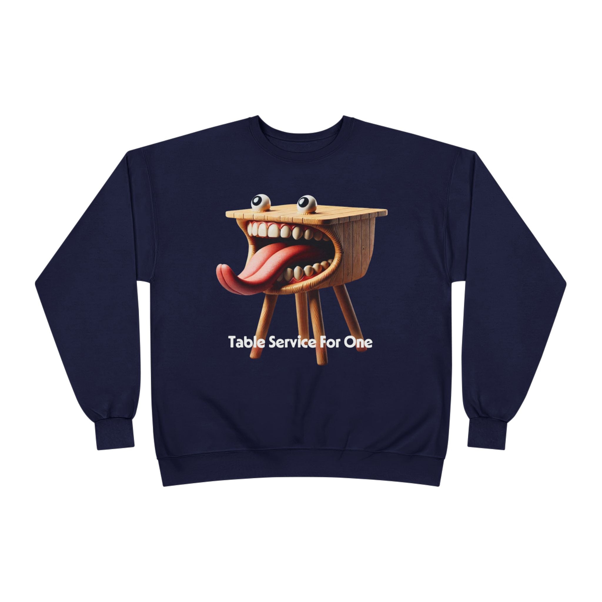 Table Service For One Crewneck Sweatshirt — Funny Surreal Table Graphic