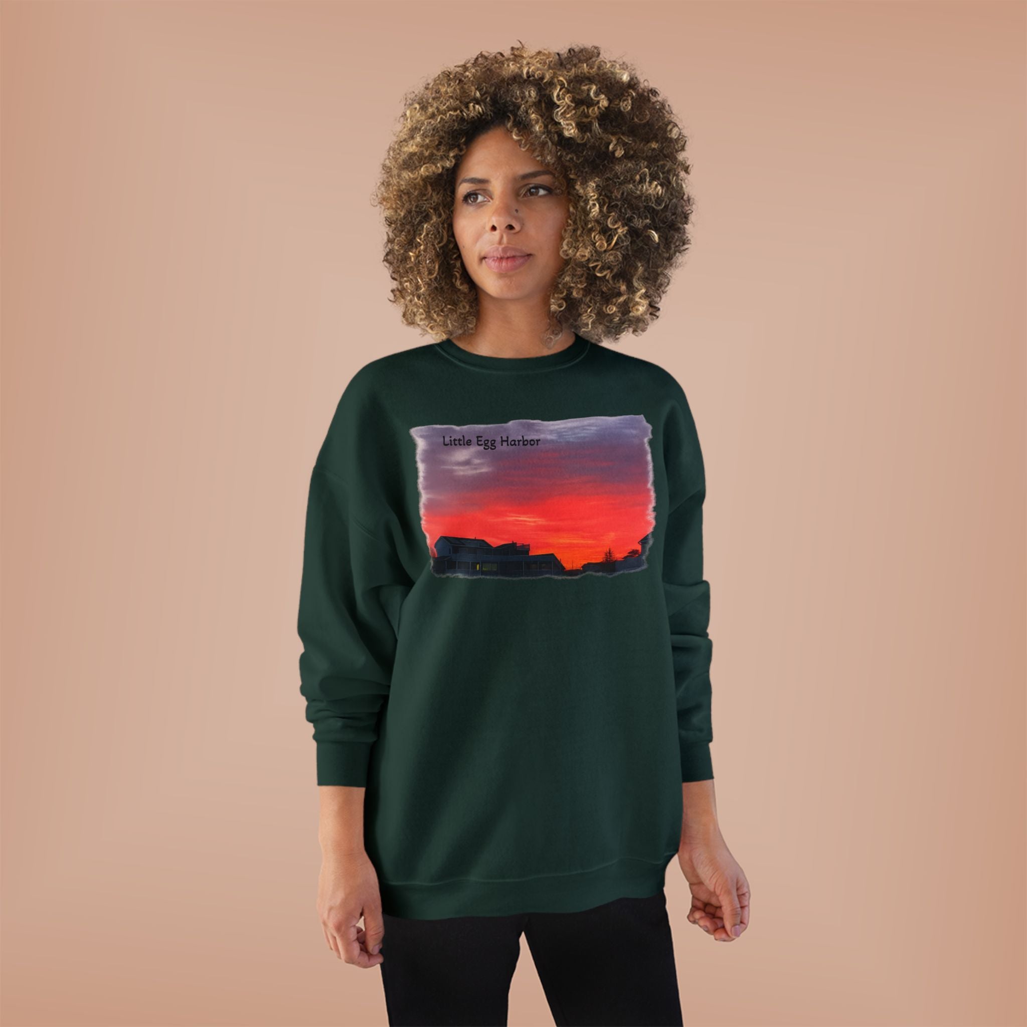 Sunset Horizon Crewneck Sweatshirt — 'Little Egg Harbor' Scenic Graphic