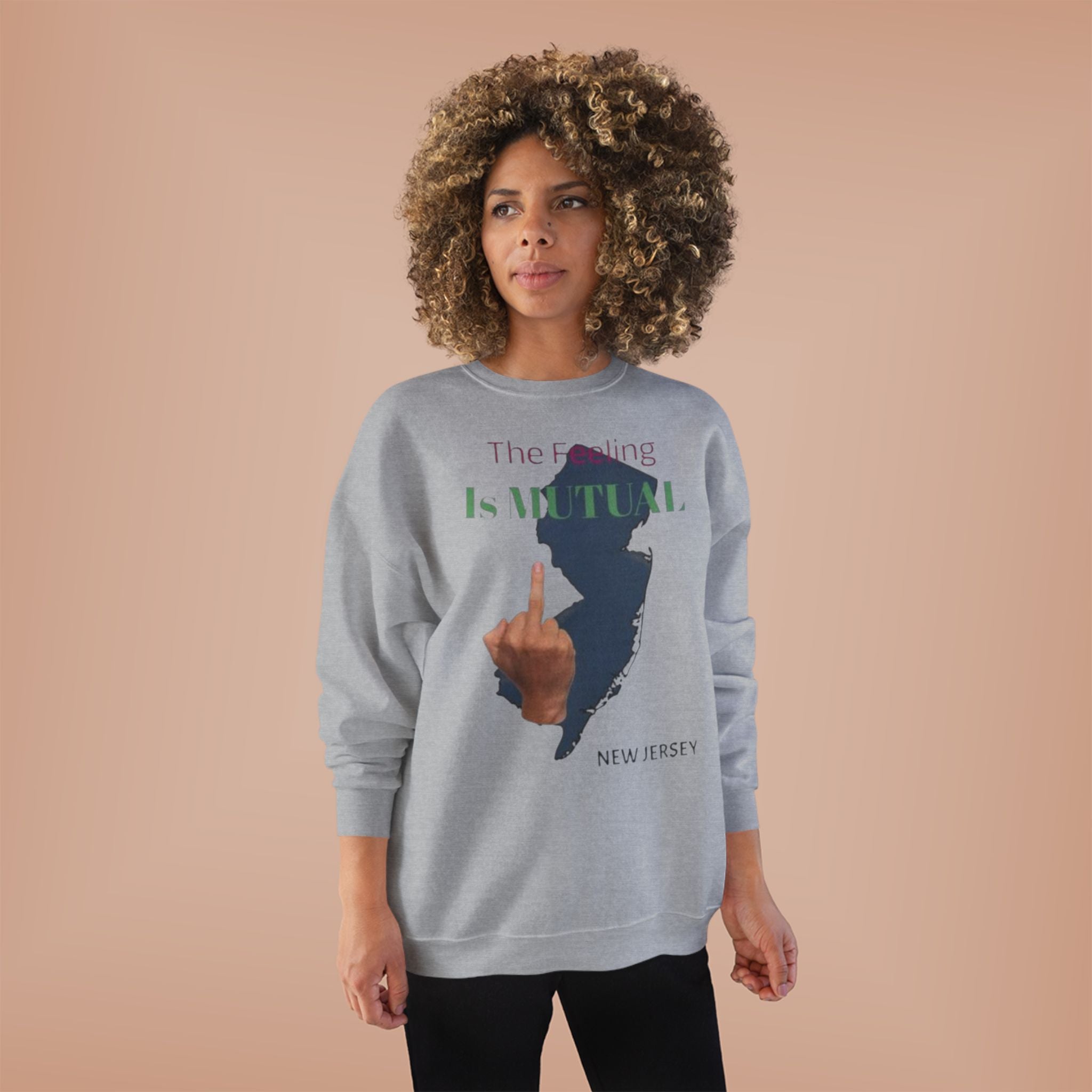 Crewneck Sweatshirt "The Driving Is Mutual — New Jersey" (Middle Finger Silhouette)