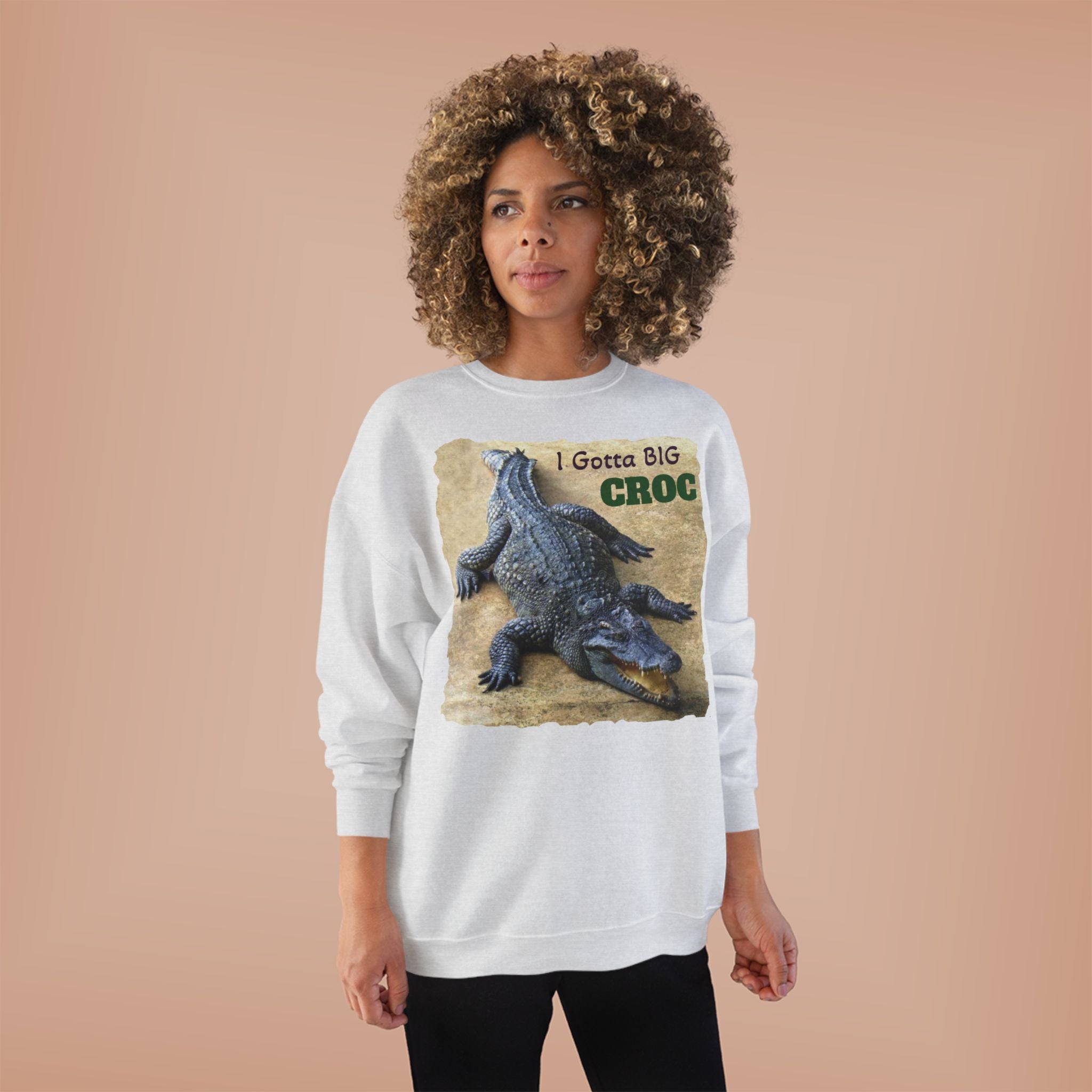 Crocodile Graphic Sweatshirt — "I Gotta Big Croc" Vintage Wildlife Crewneck
