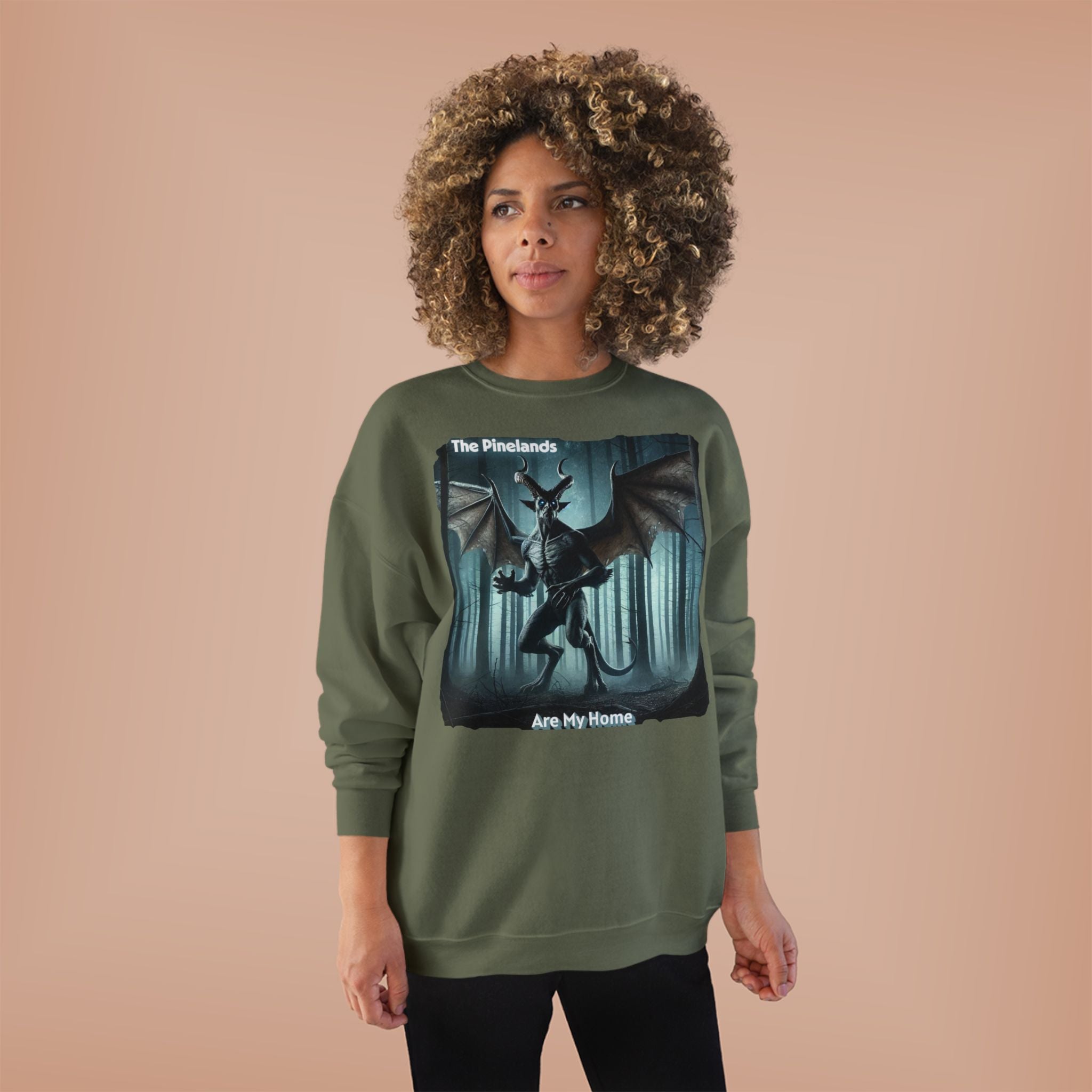 Pine Lands Dragon Crewneck Sweatshirt — "The Pinelands Are My Home" Forest Fantasy Pullover