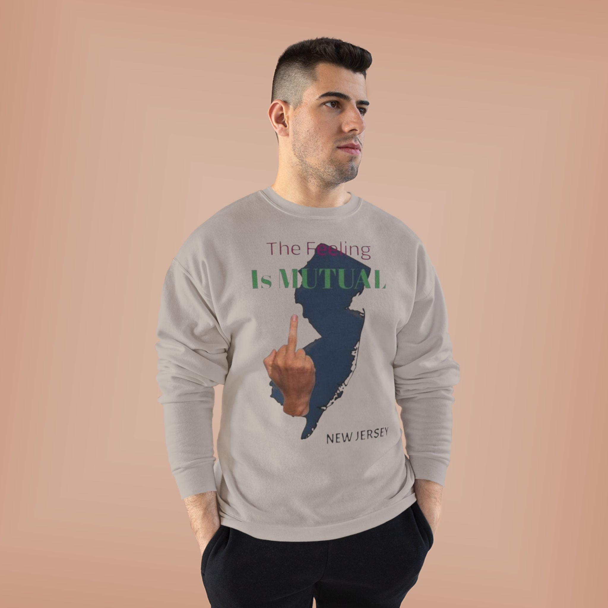 Crewneck Sweatshirt "The Driving Is Mutual — New Jersey" (Middle Finger Silhouette)