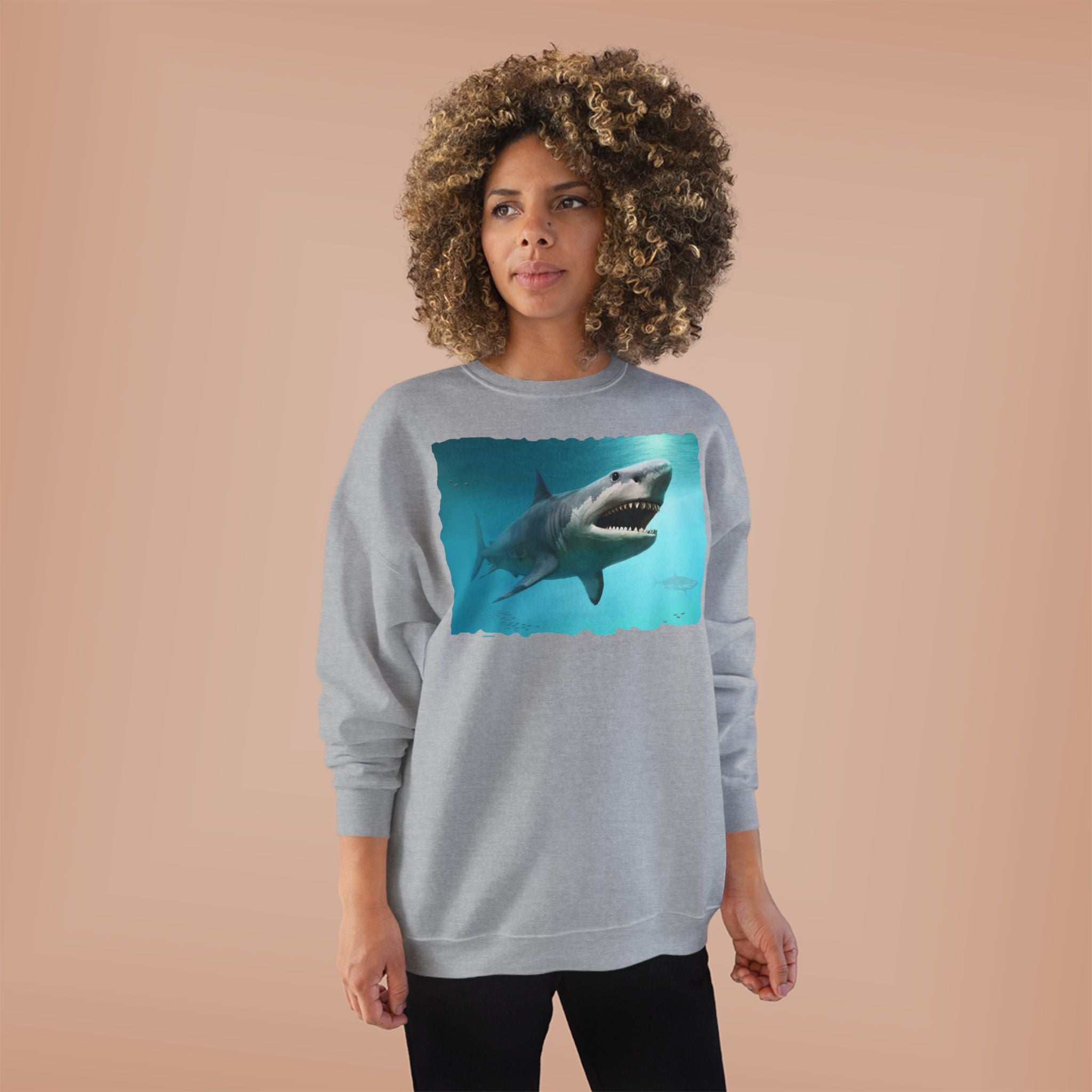 Shark Graphic Crewneck Sweatshirt — Great White Ocean Illustration