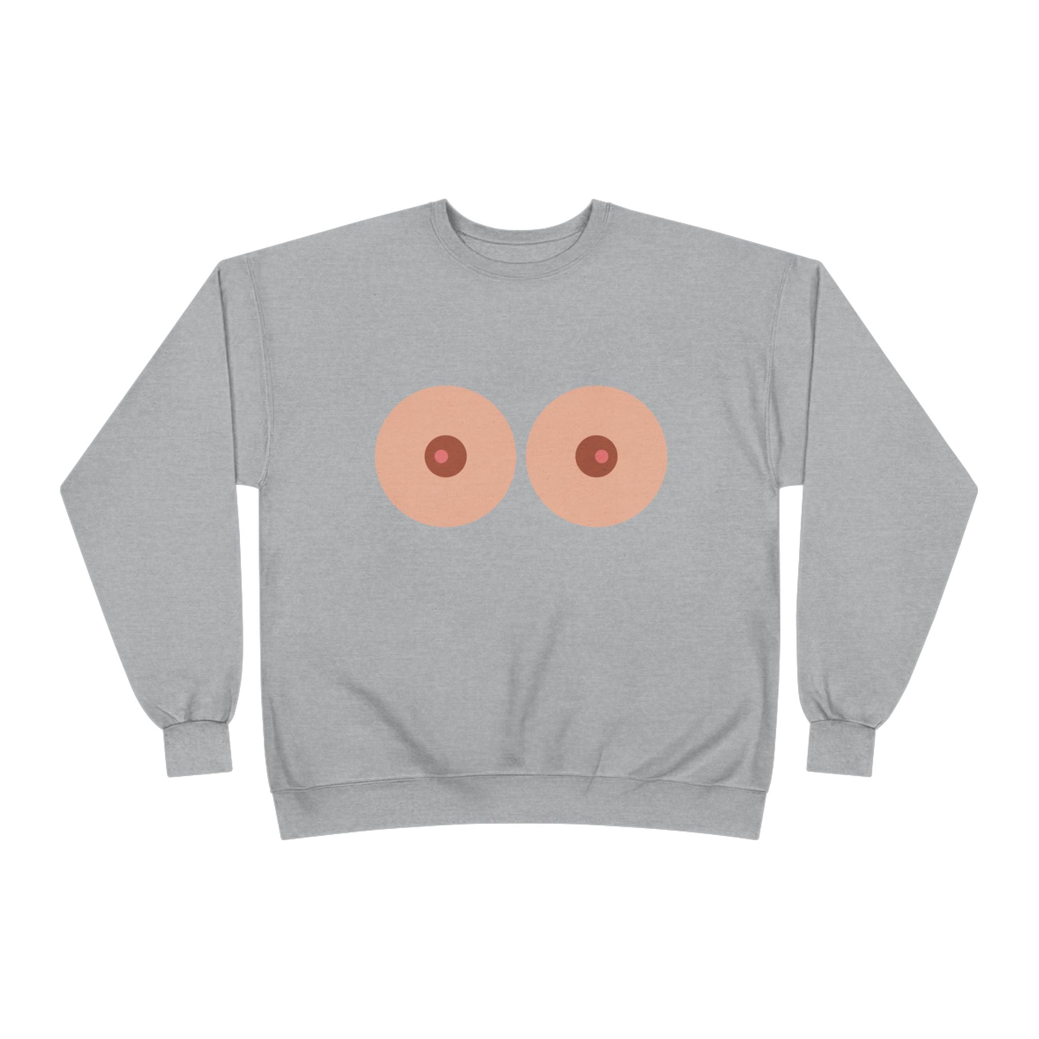 Nipple Graphic Crewneck Sweatshirt – Playful Boob Design, Breast Positivity Pullover