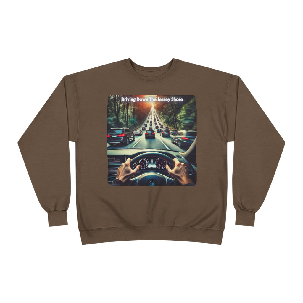 Crewneck Sweatshirt — "Driving Down The Jersey Shore" Scenic Road Trip Design