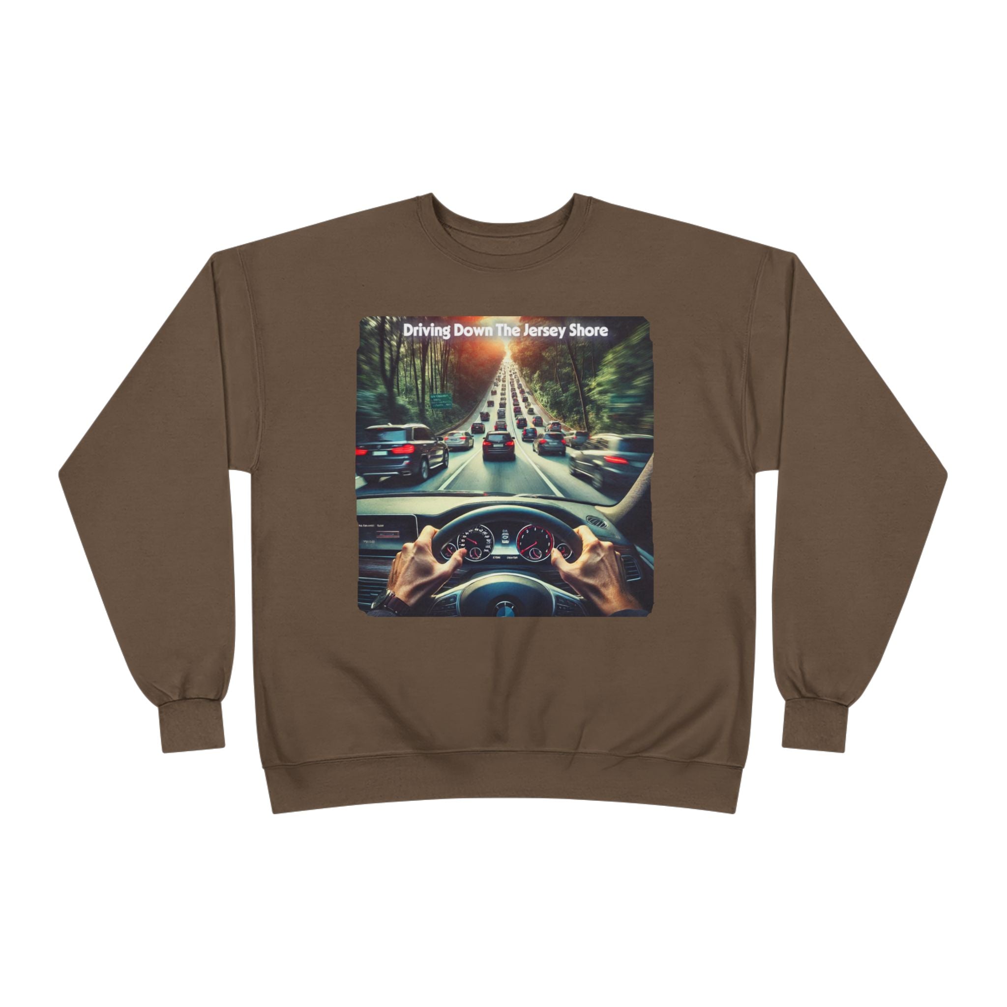 Crewneck Sweatshirt — "Driving Down The Jersey Shore" Scenic Road Trip Design