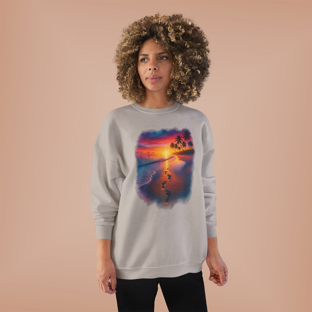 Sunset Beach Crewneck Sweatshirt — Tropical Footprints Graphic