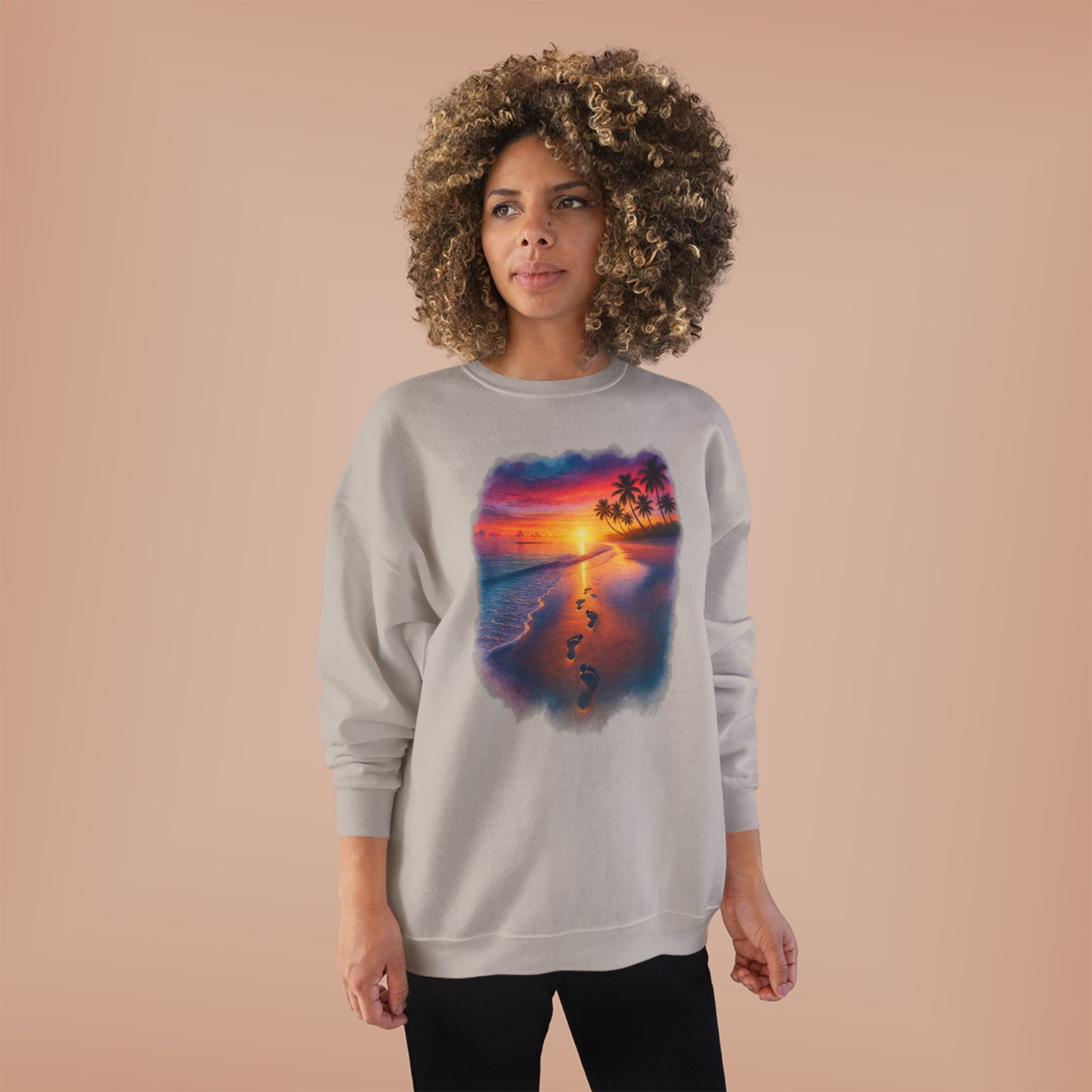 Sunset Beach Crewneck Sweatshirt — Tropical Footprints Graphic