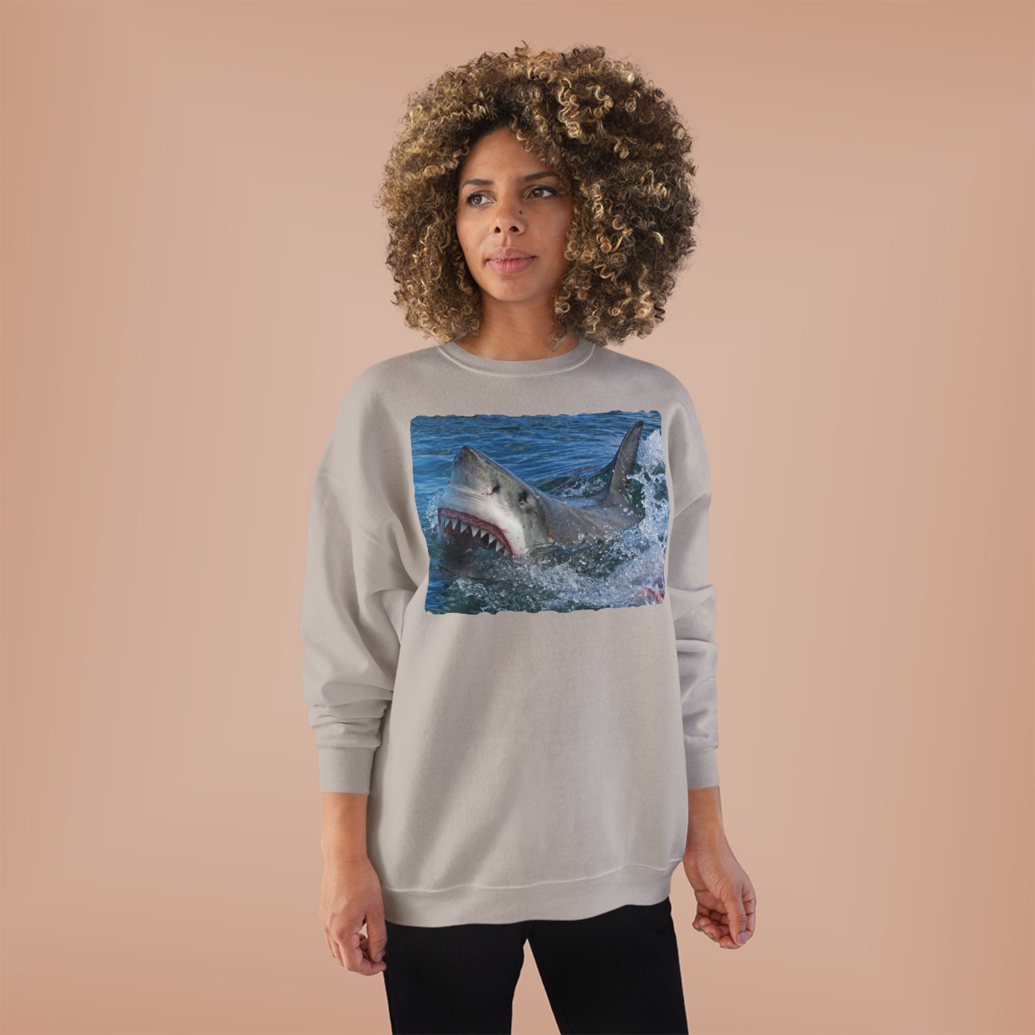 Great White Shark Crewneck Sweatshirt — Ocean Predator Graphic Sweatshirt