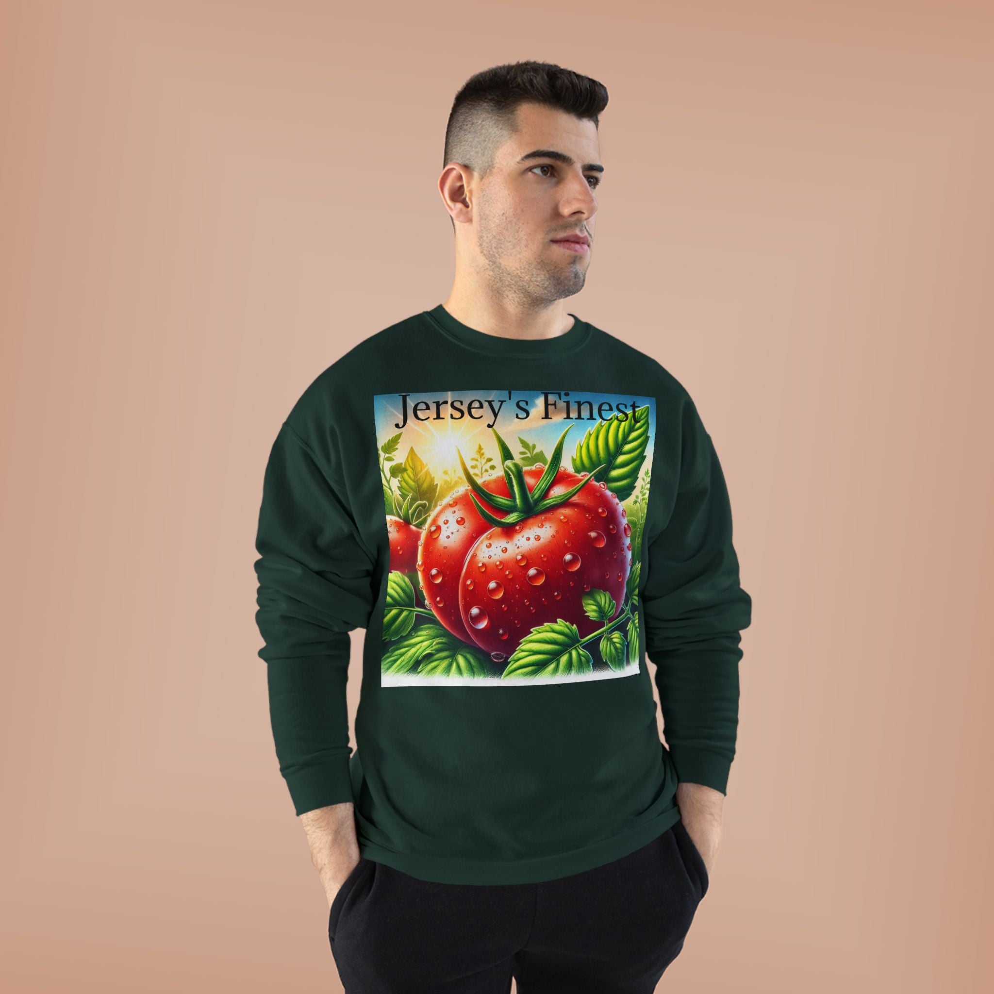 Tomato Crewneck Sweatshirt — "Jersey's Finest" Garden Produce Graphic