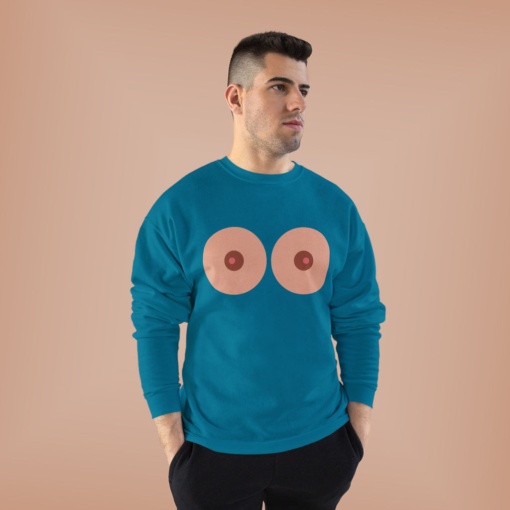 Nipple Graphic Crewneck Sweatshirt – Playful Boob Design, Breast Positivity Pullover