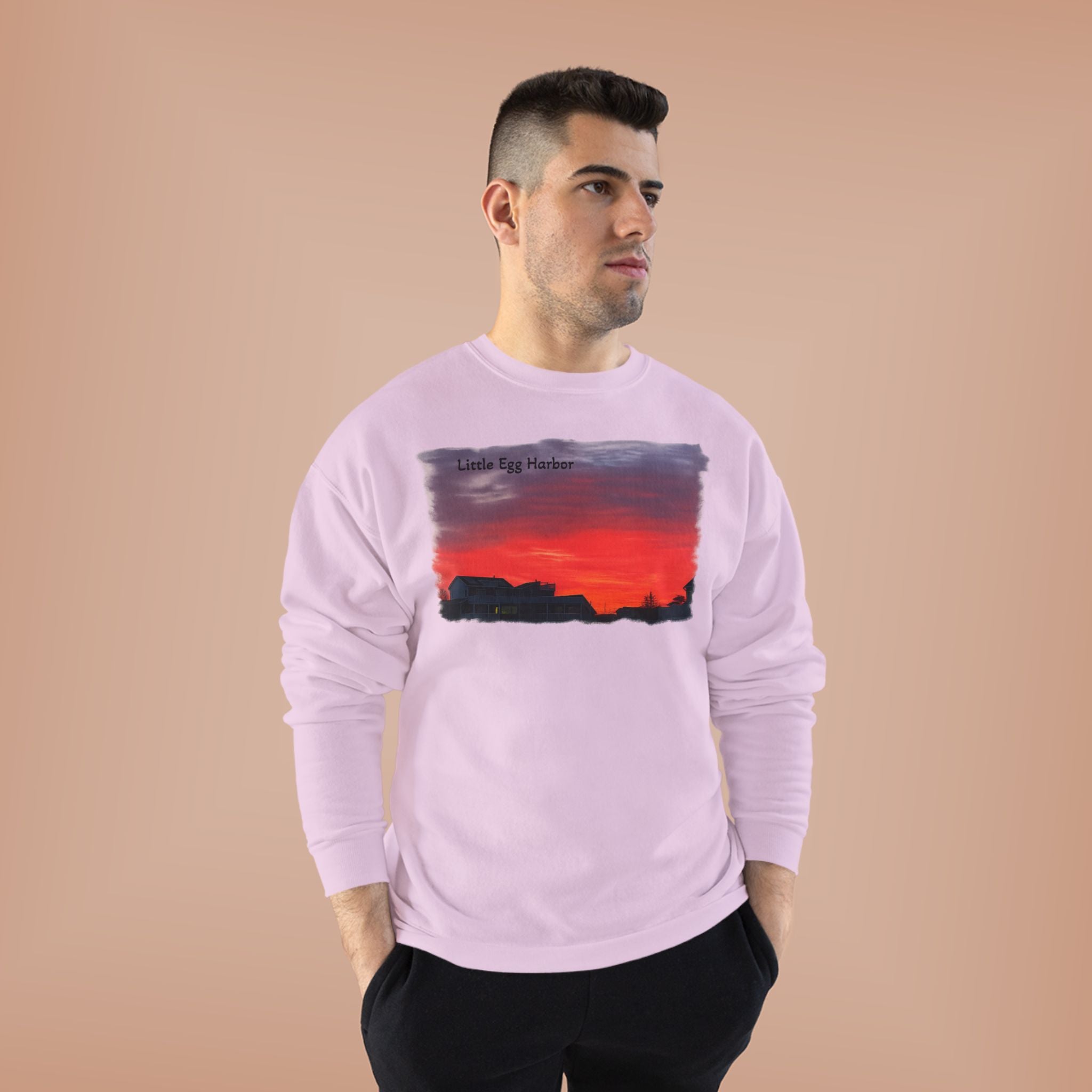 Sunset Horizon Crewneck Sweatshirt — 'Little Egg Harbor' Scenic Graphic
