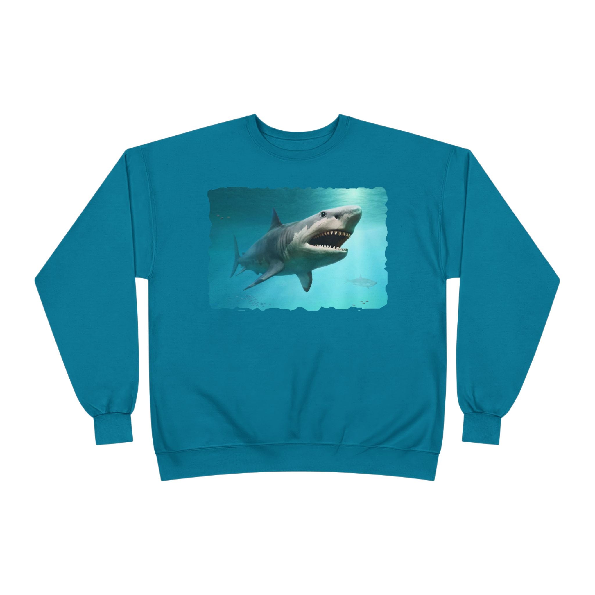 Shark Graphic Crewneck Sweatshirt — Great White Ocean Illustration