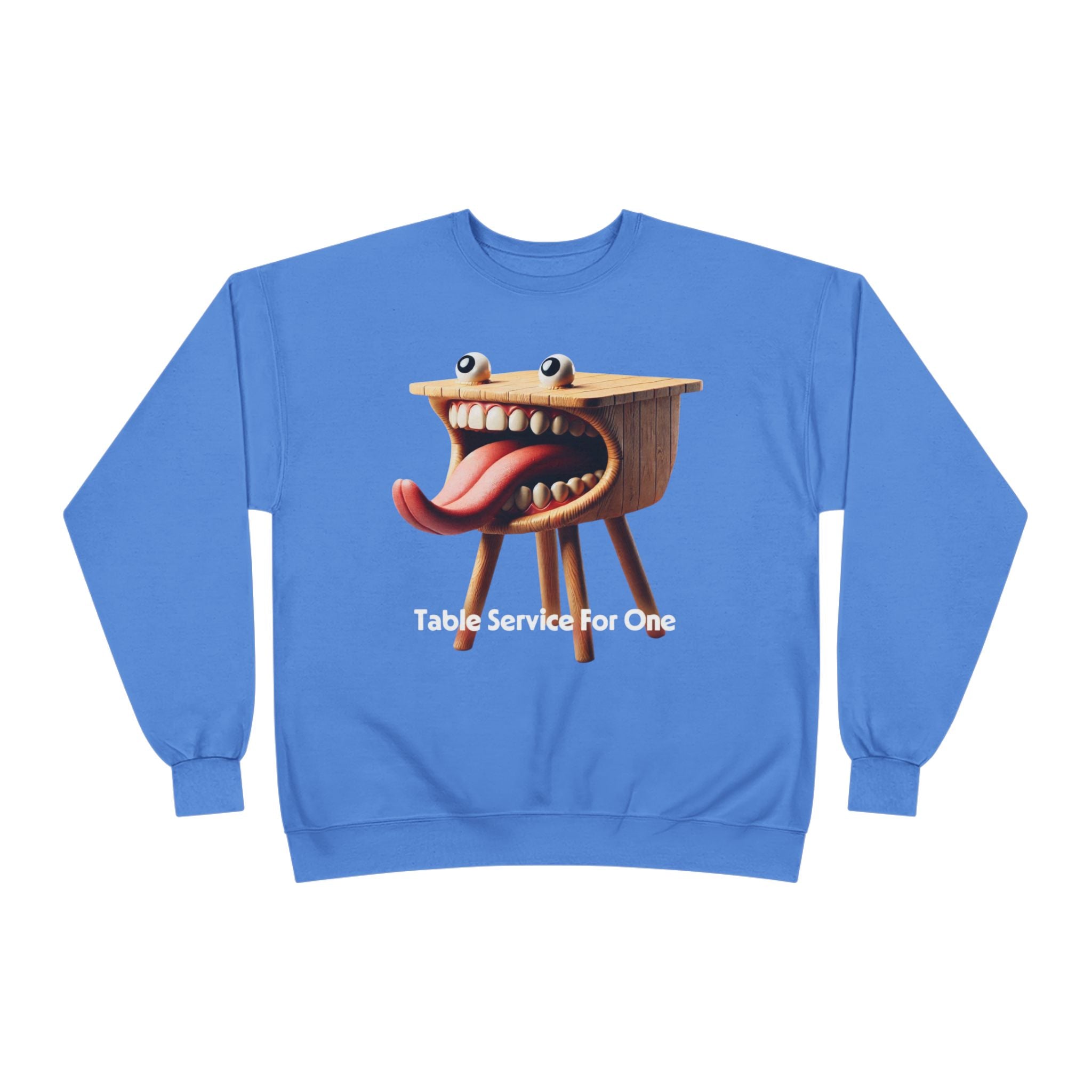 Table Service For One Crewneck Sweatshirt — Funny Surreal Table Graphic