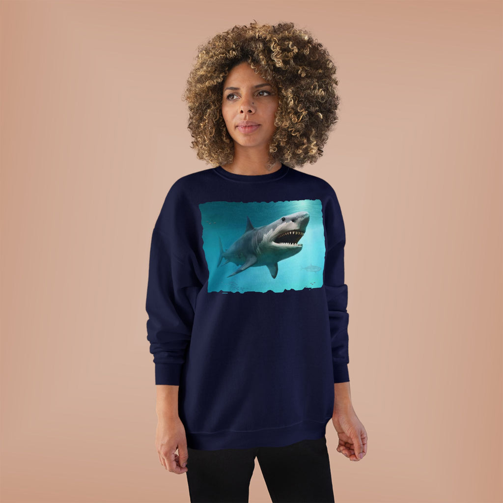 Shark Graphic Crewneck Sweatshirt — Great White Ocean Illustration