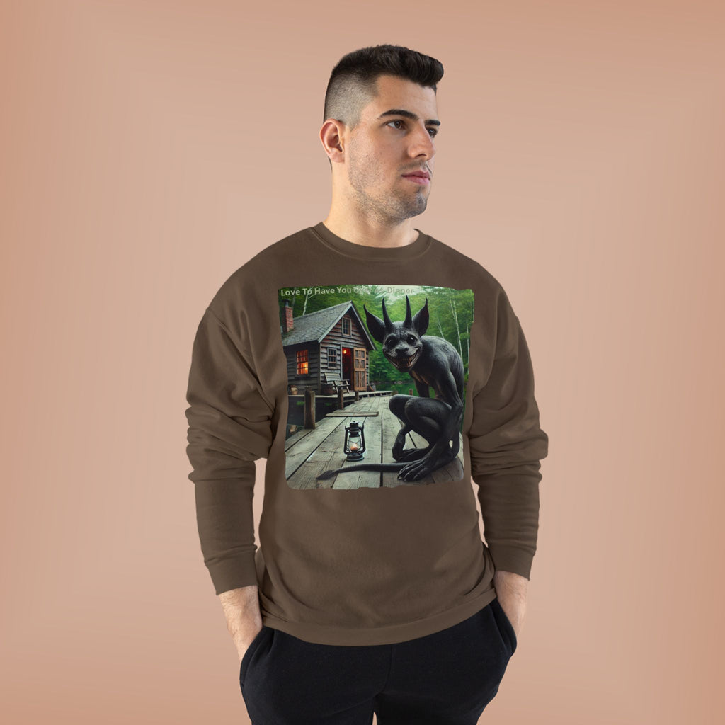 Creepy Cabin Gargoyle Sweatshirt — Haunted Forest Monster Crewneck