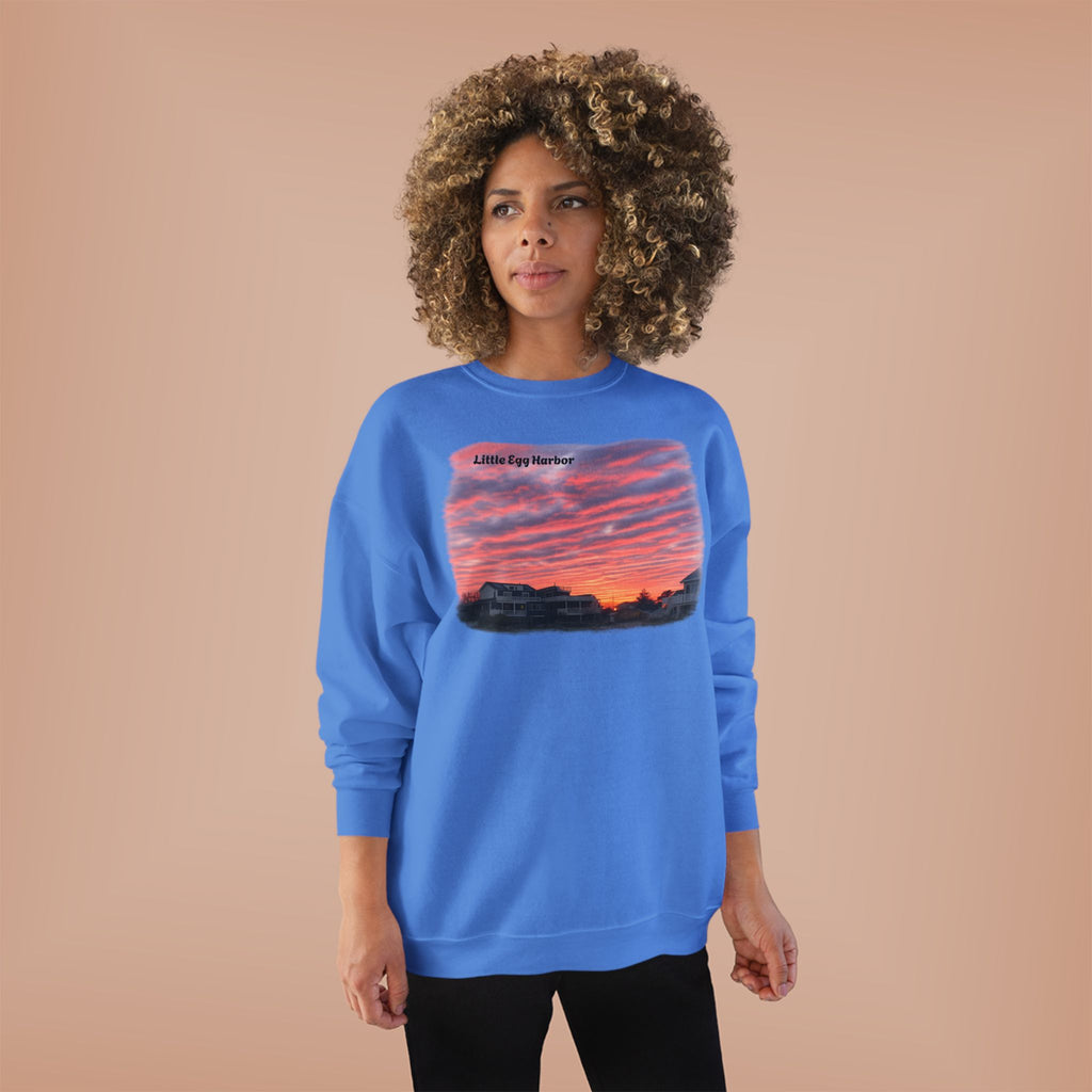 Sunset Landscape Crewneck Sweatshirt – "Little Bay Harbor" Scenic Graphic