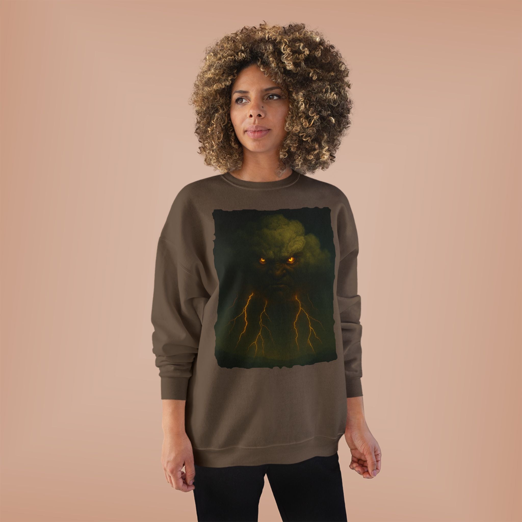 Storm Spirit Crewneck Sweatshirt — Lightning Cloud Monster Graphic