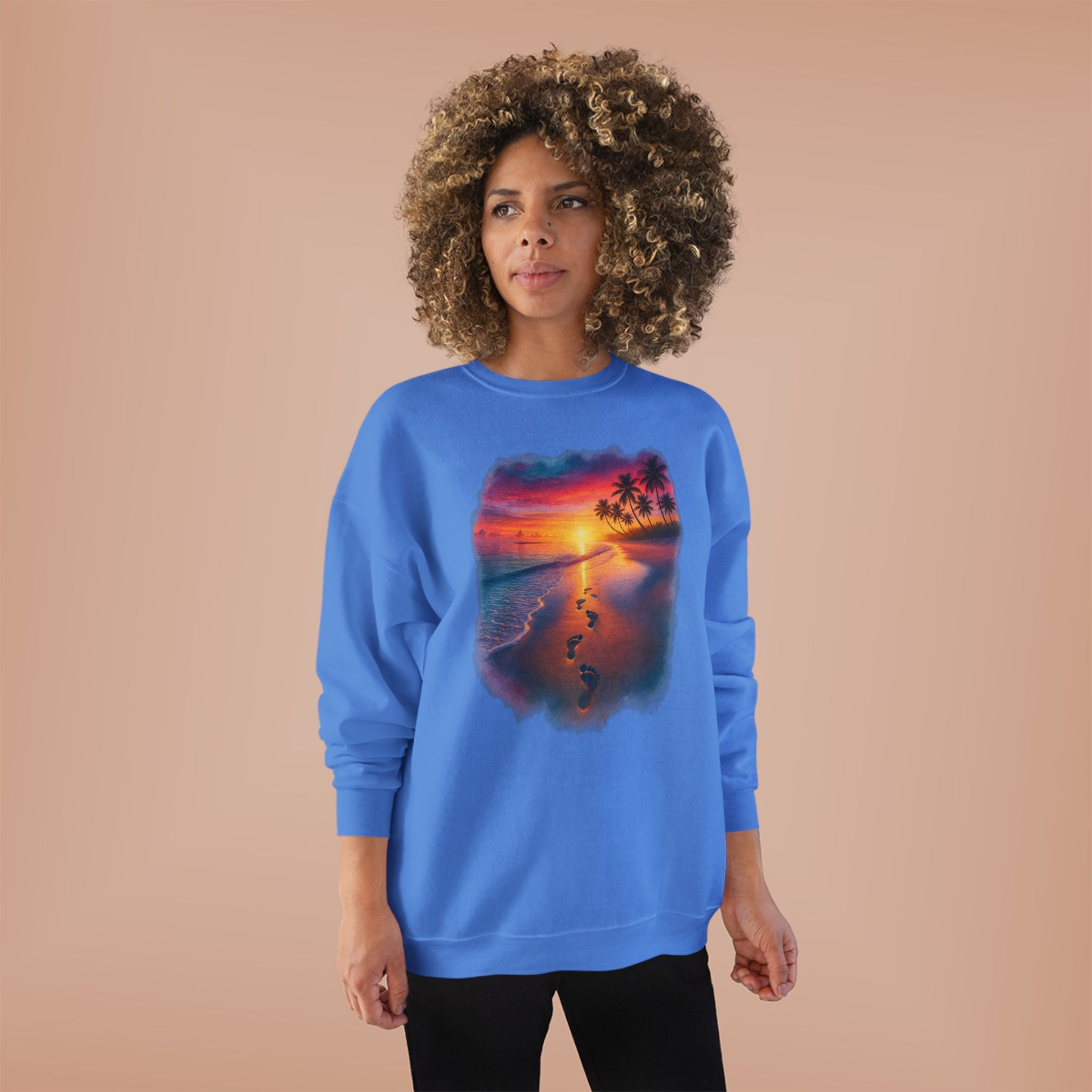 Sunset Beach Crewneck Sweatshirt — Tropical Footprints Graphic