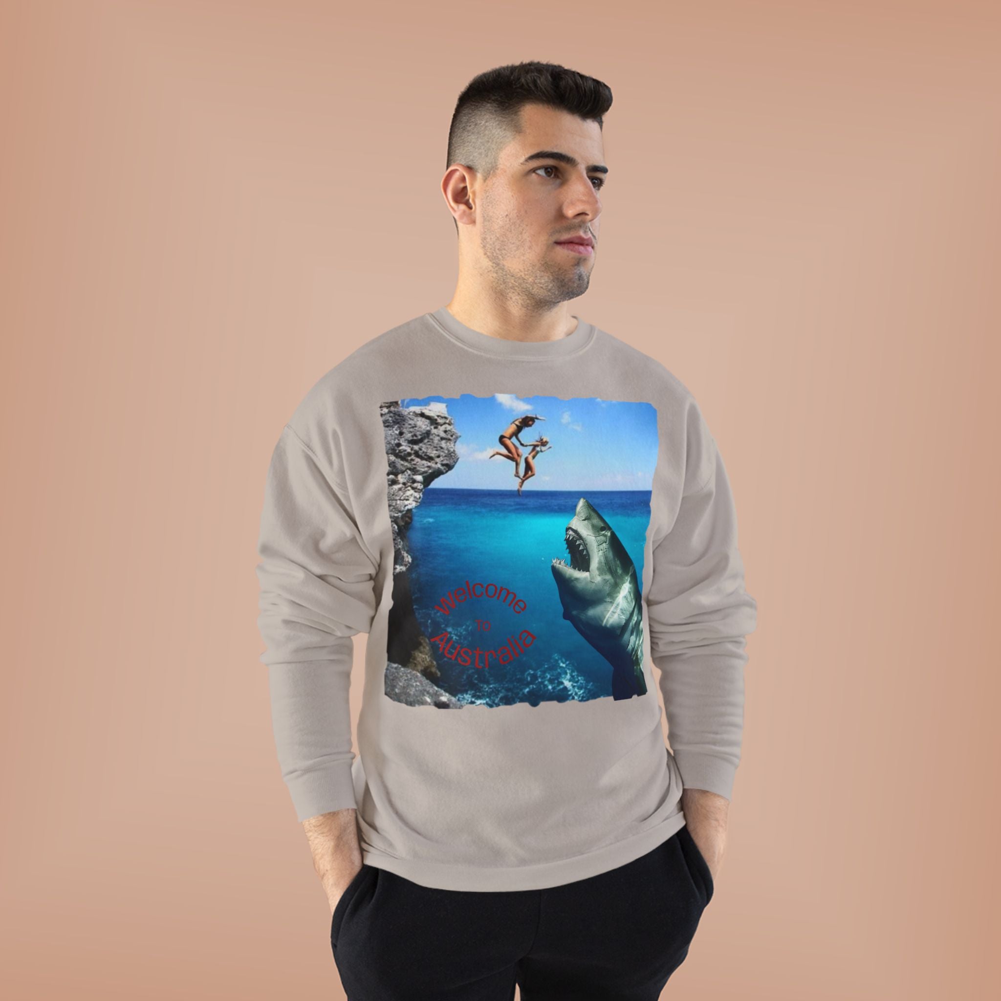 Crewneck Sweatshirt - Cliff Diver Shark Graphic