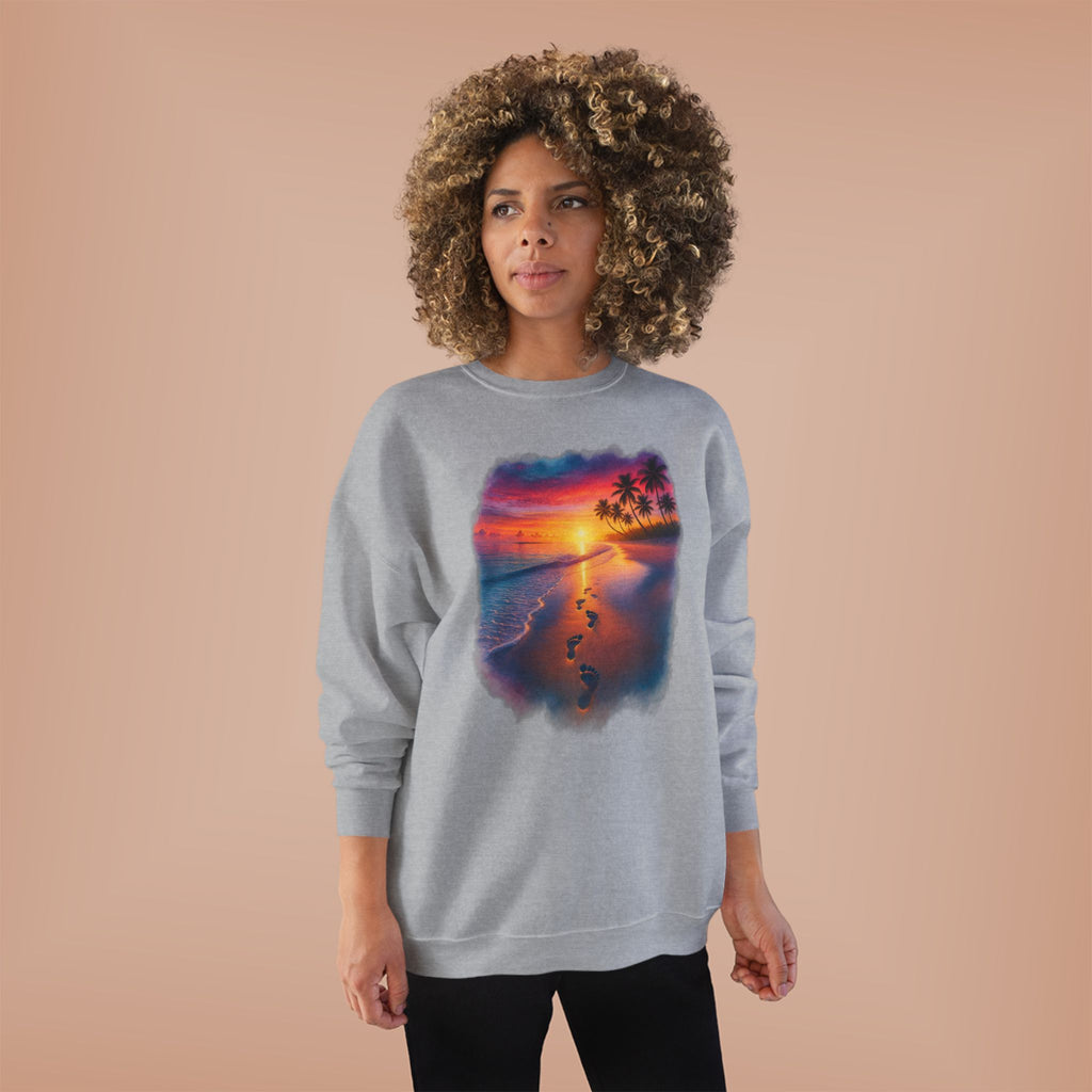 Sunset Beach Crewneck Sweatshirt — Tropical Footprints Graphic