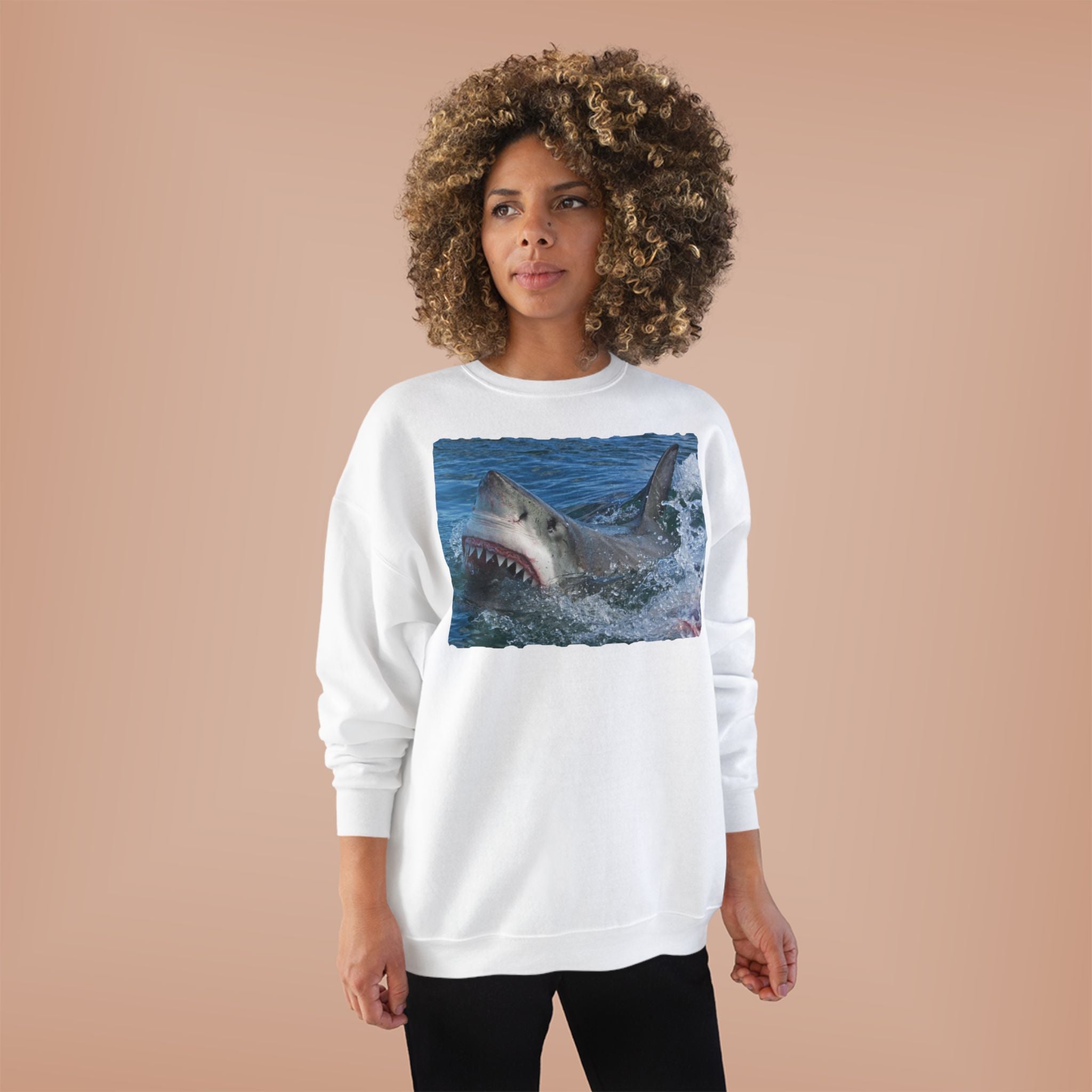 Great White Shark Crewneck Sweatshirt — Ocean Predator Graphic Sweatshirt