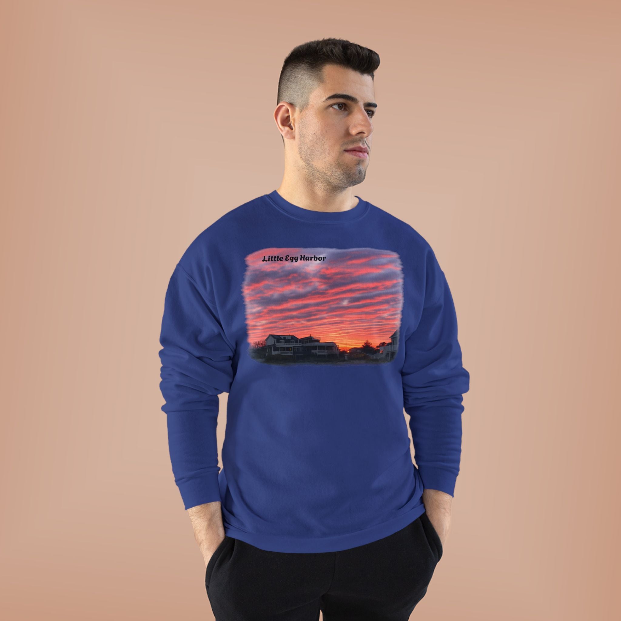Sunset Landscape Crewneck Sweatshirt – "Little Bay Harbor" Scenic Graphic