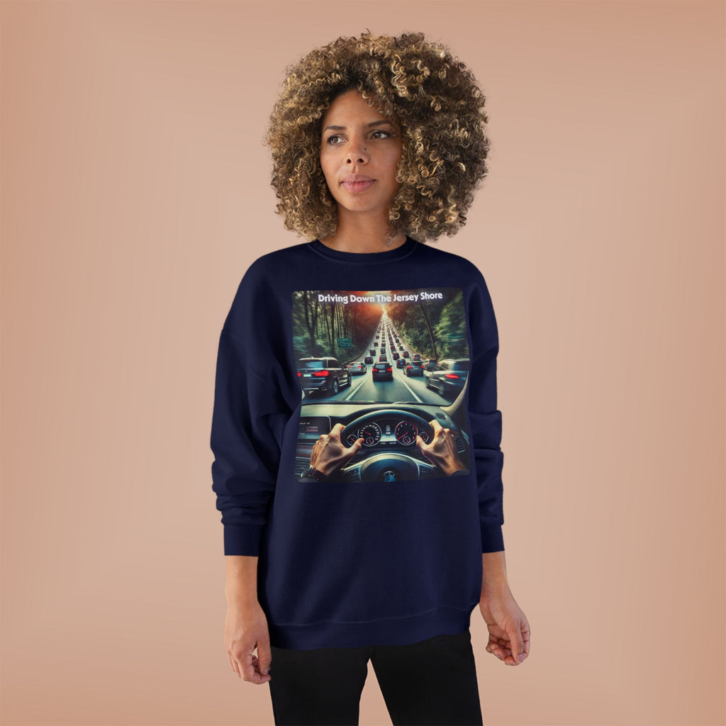 Crewneck Sweatshirt — "Driving Down The Jersey Shore" Scenic Road Trip Design