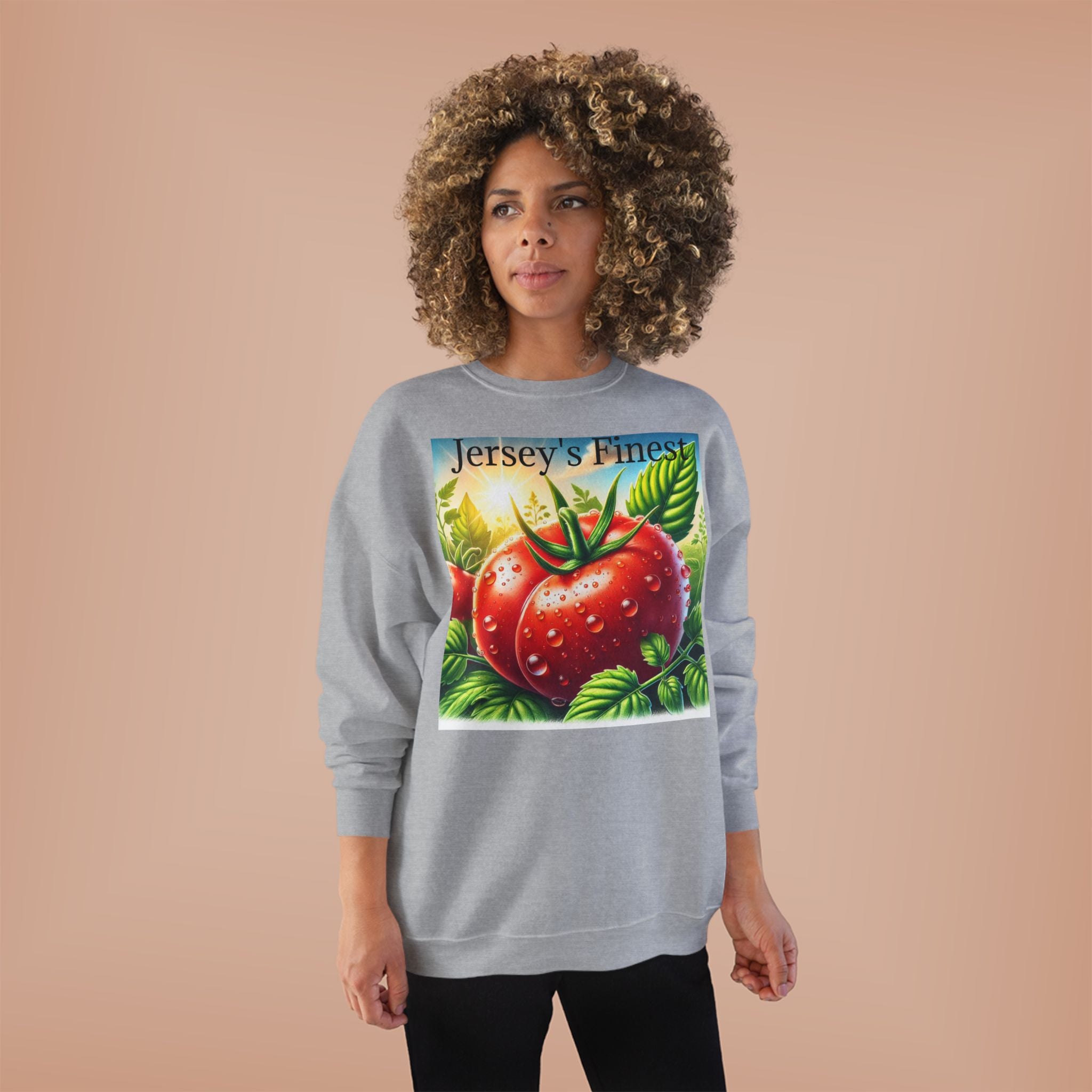 Tomato Crewneck Sweatshirt — "Jersey's Finest" Garden Produce Graphic