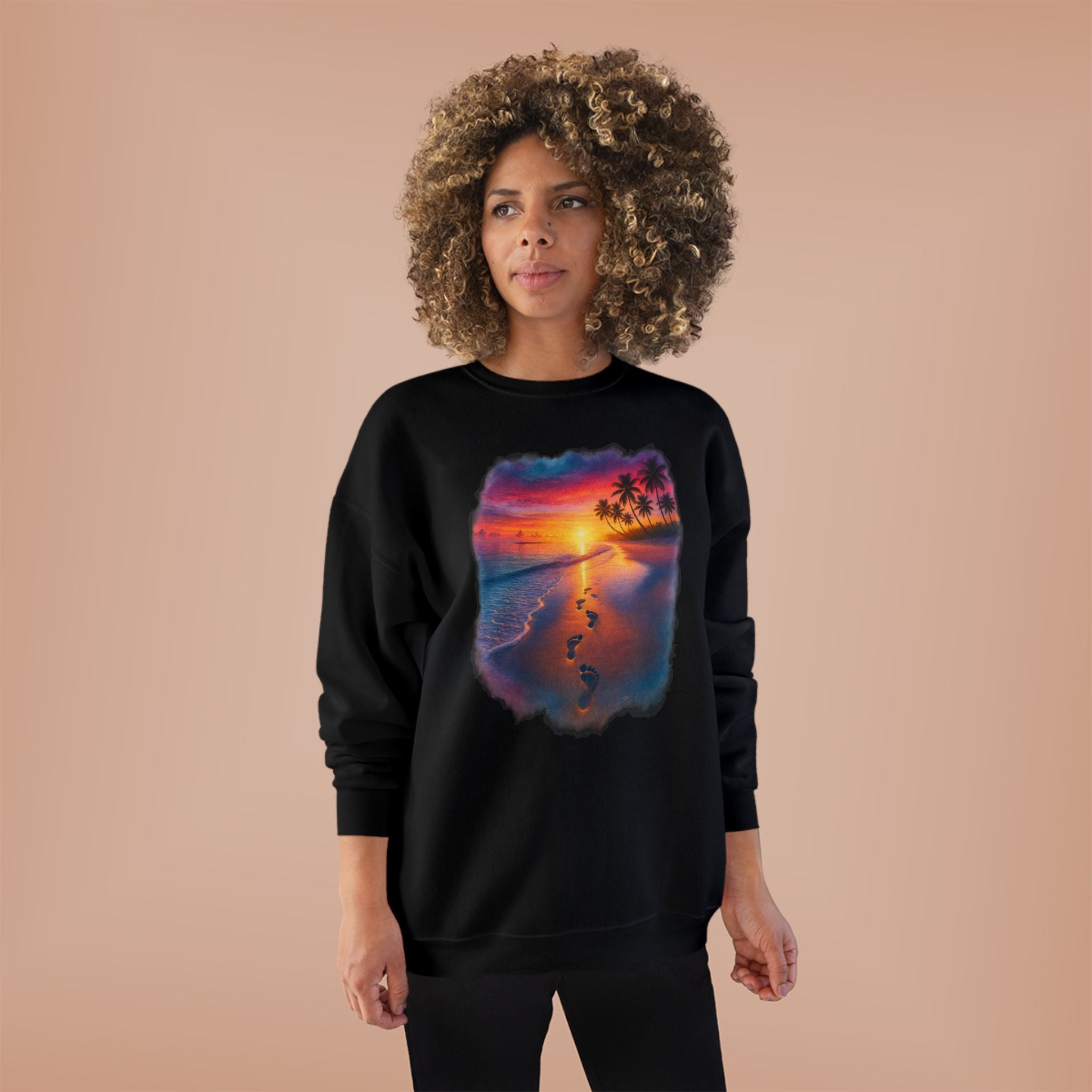 Sunset Beach Crewneck Sweatshirt — Tropical Footprints Graphic