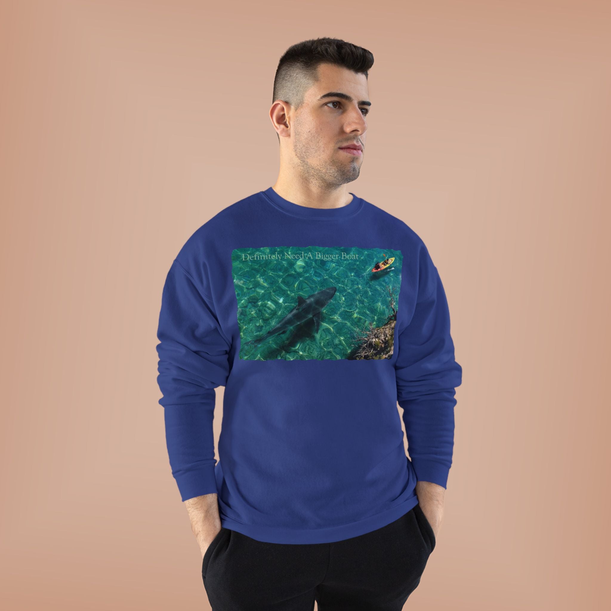 Crewneck Sweatshirt — Kayak Over Shark Photo Graphic