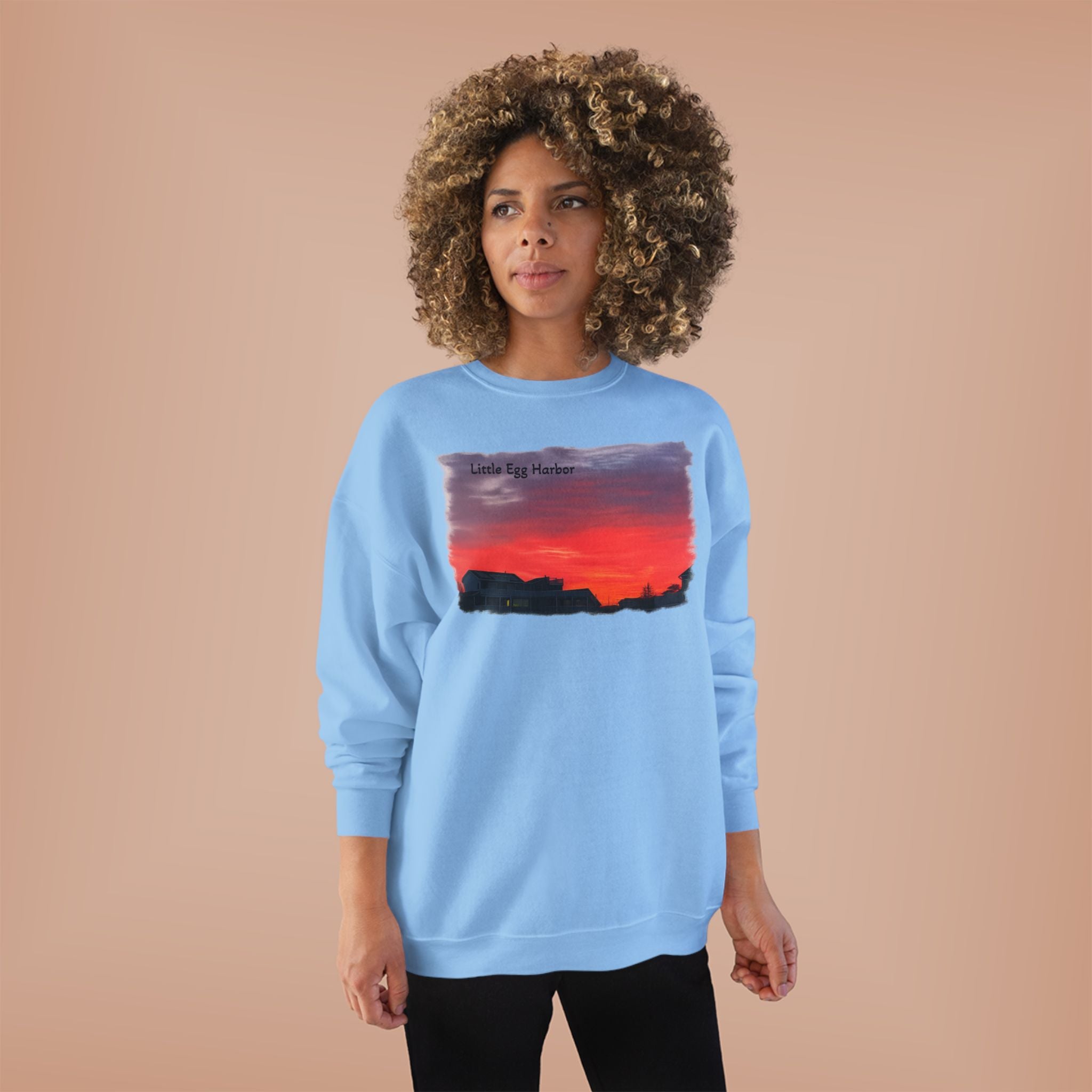 Sunset Horizon Crewneck Sweatshirt — 'Little Egg Harbor' Scenic Graphic